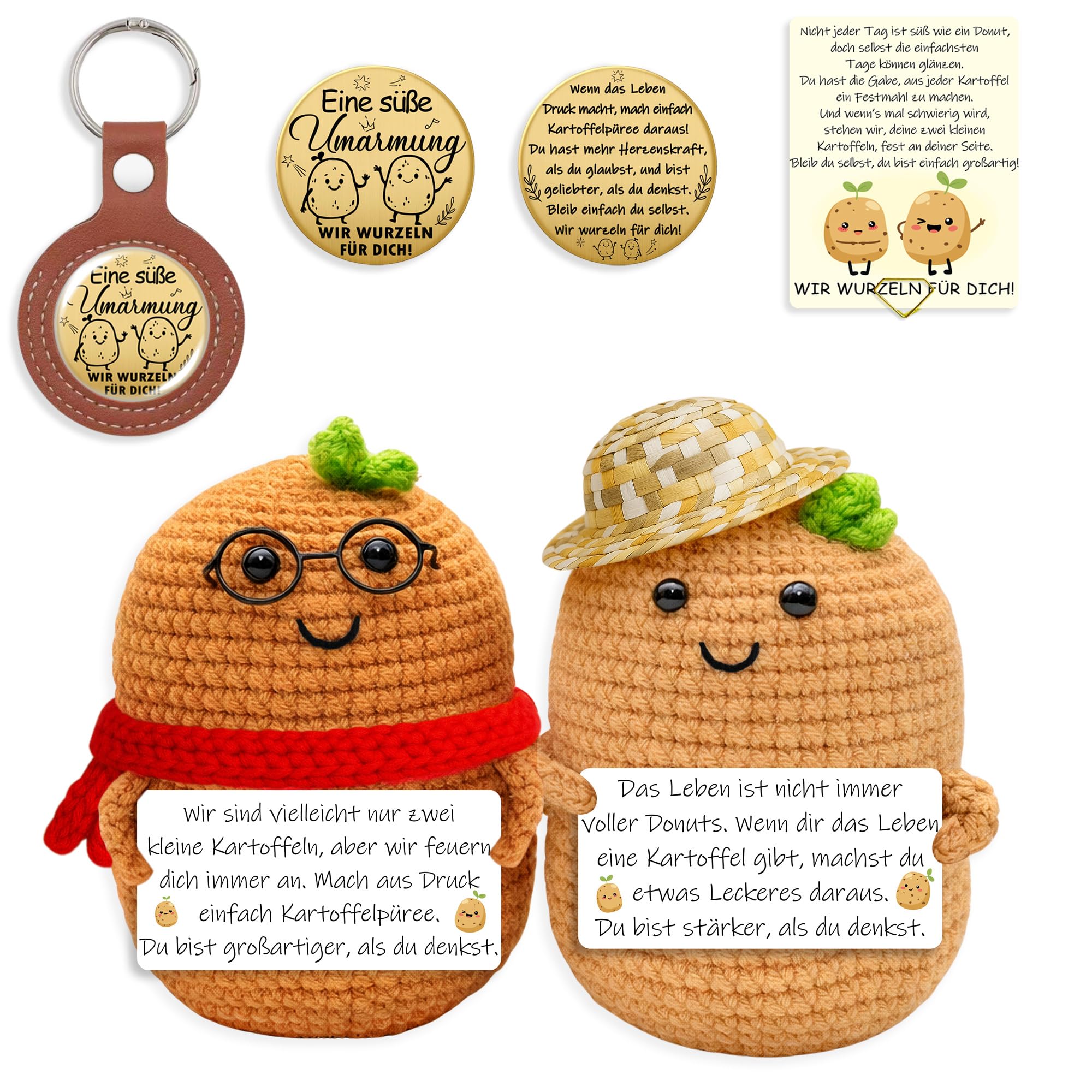 Pack of 2 Pocket Hug Positive Potatoes, Funny Knitting Wool Potatoes with Small Hug, Lucky Charm