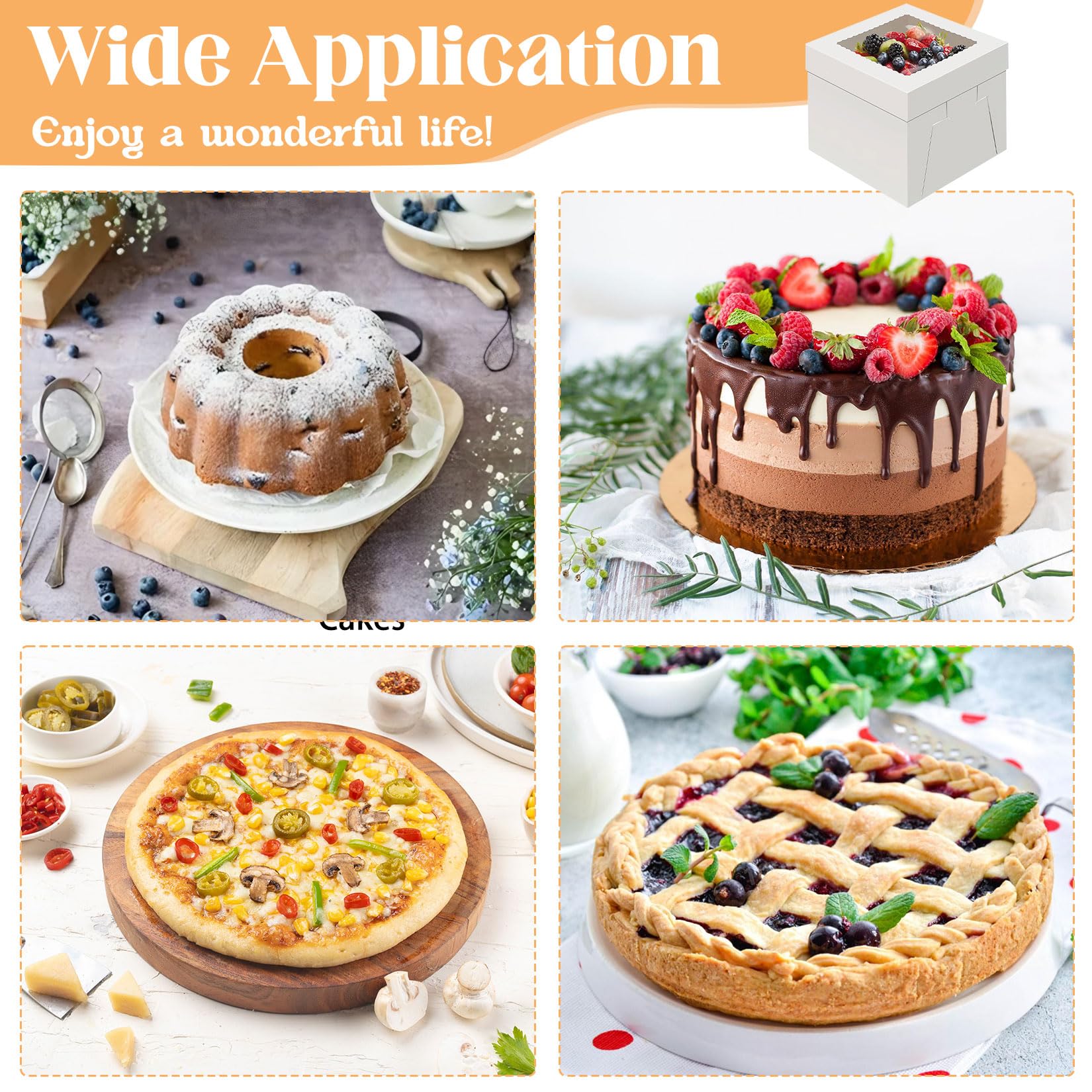 10 pezzi Scatola per torte 30x30x20 cm, Scatola per torte in cartone con finestra trasparente, Scatola per torte riutilizzabile in cartone (10, Bianco, 30 cm)