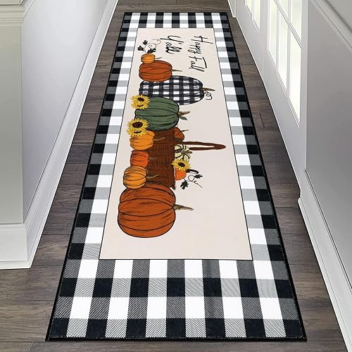 Miniatura 3 de Bsmathom Alfombra de otoño de 2 x 6 pies, antideslizante, lavable a máquina, alfombra de otoño de 6 pies, alfombra de piso de otoño a cuadros de