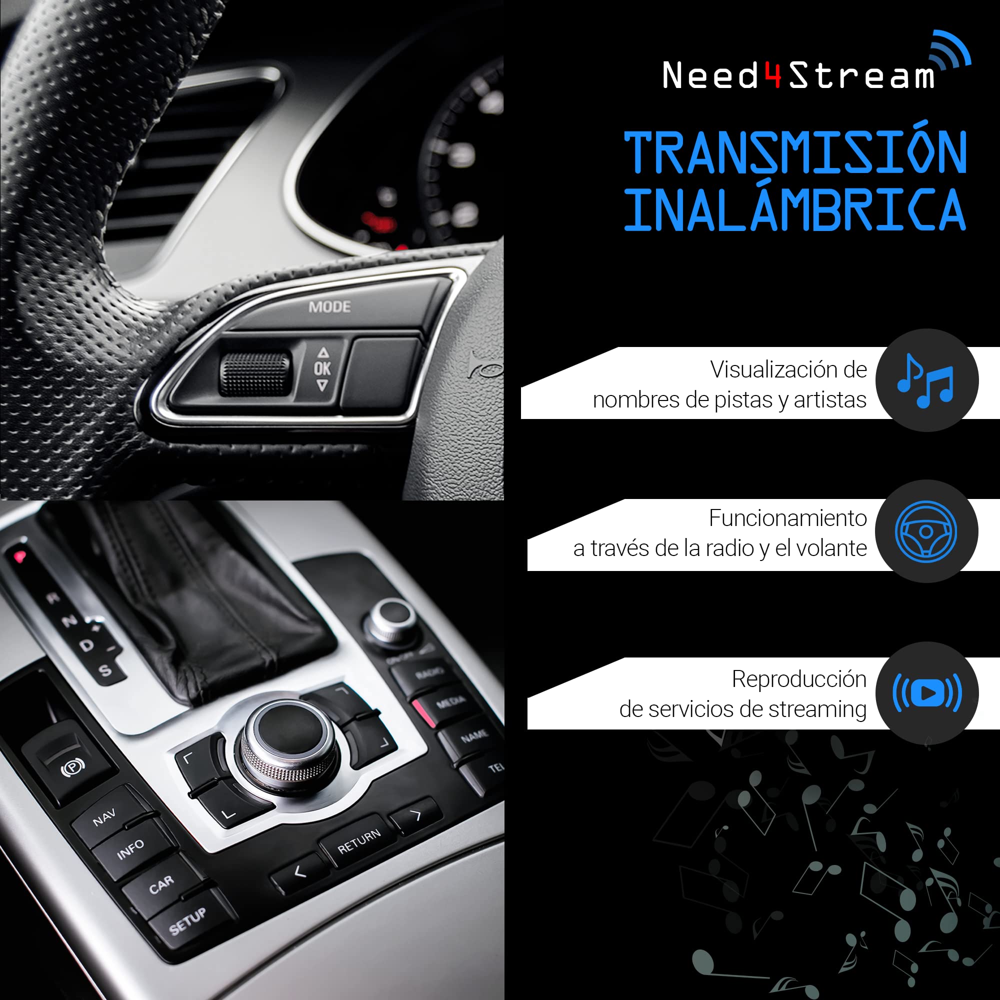Interfaz de audio Bluetooth A2DP con indicador de título, compatible con Audi MMI 2G, compatible con iPhone, Android, compatible con servicios de streaming, A4 8K, A5 8T, Q7 4L, A8 4H