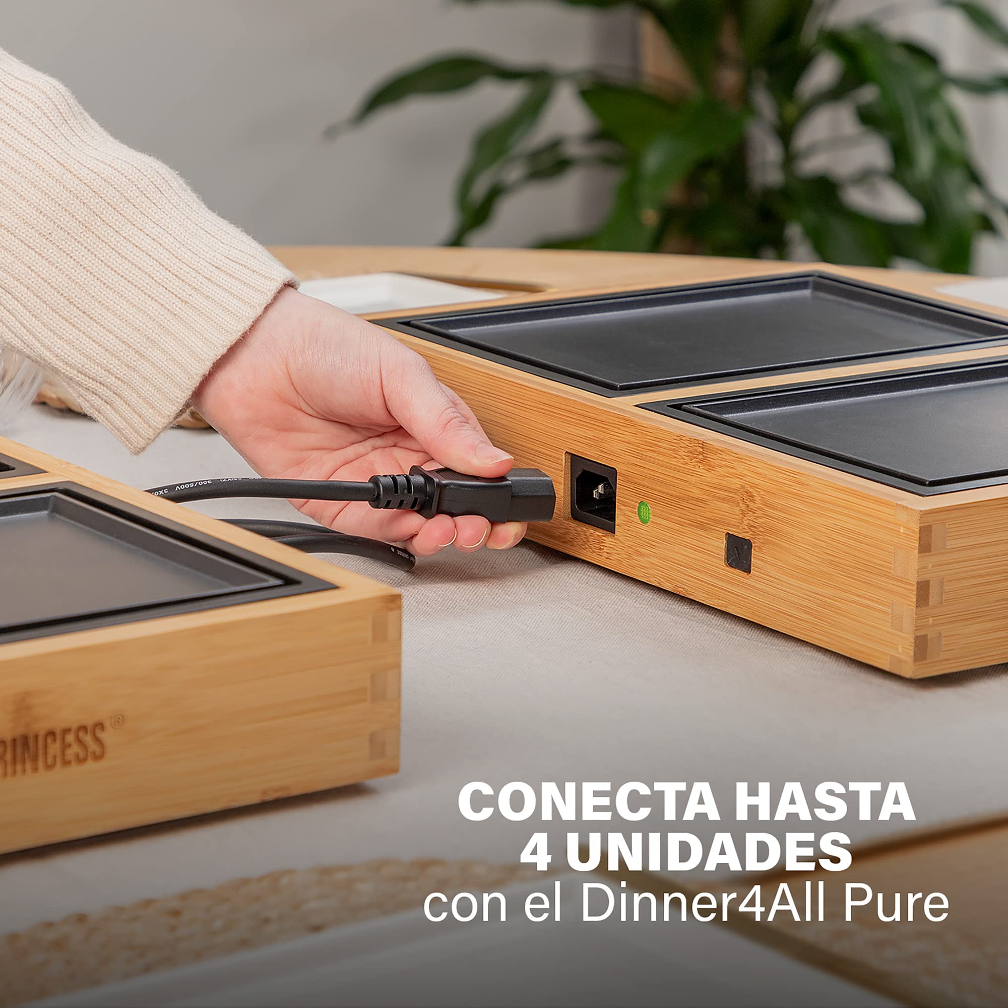 Princess 104020 Dinner4two Pure, Adecuada para 2 Personas, Nueva forma de cocinar a la plancha, 420 W, Bambú