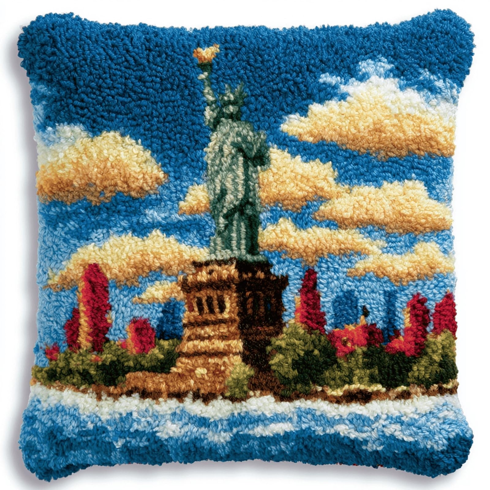 Latch Hook Cushion Kit,DIY Pillow Cover Kit,43x43 cm,Statue Of Liberty