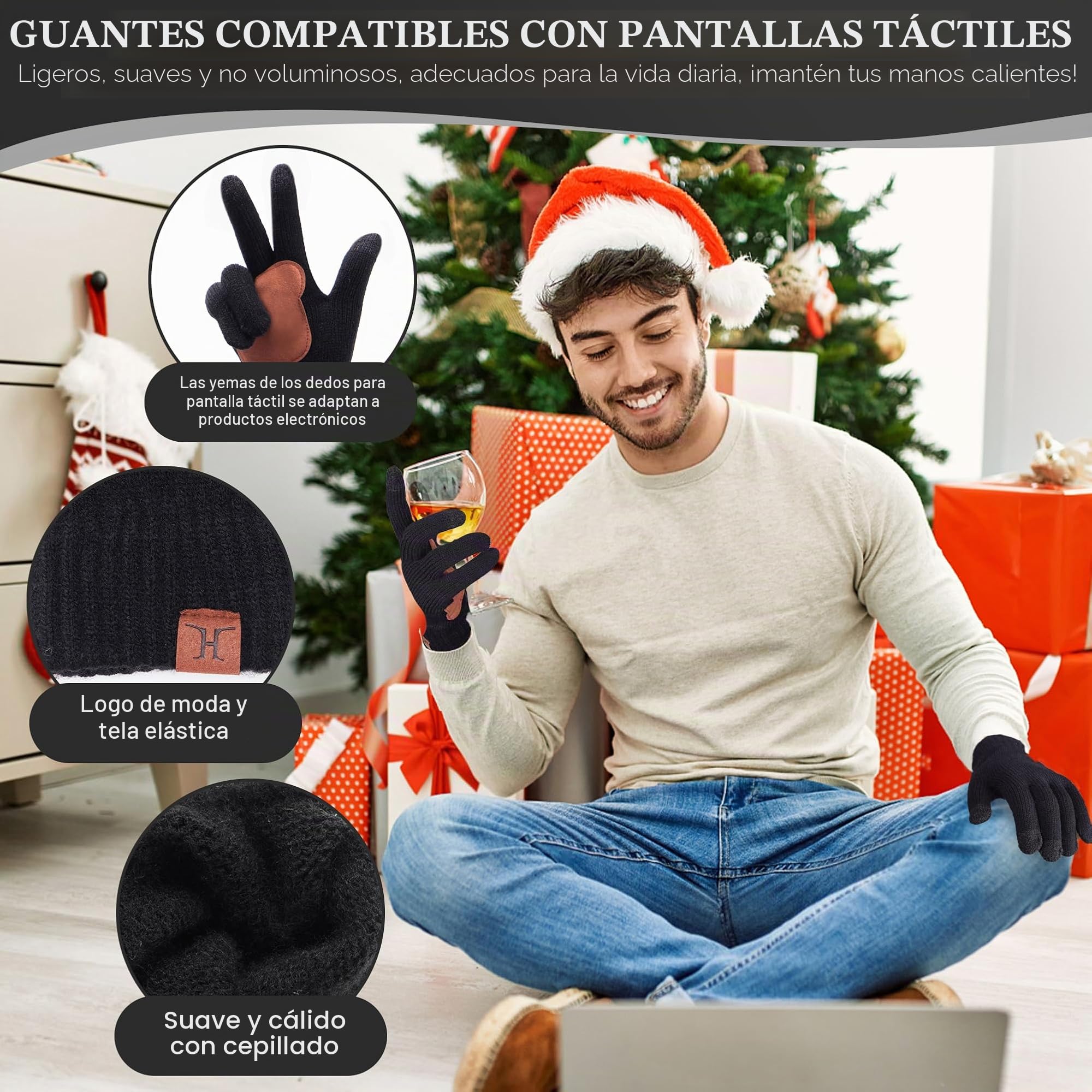 Bequemer Laden Hombres Invierno Gorro Termicos Bufanda Larga Guantes Tactiles Conjunto Punto Regalo Hombre Mujer