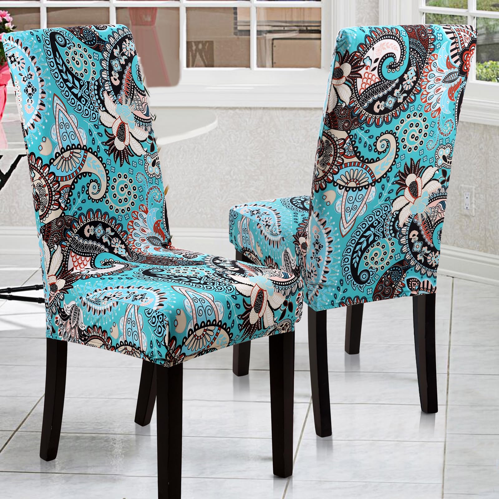 YISUN Dining Chair Covers Set of 4, Stretch Spandex Jacquard Washable Kitchen Chair Covers - Image 2