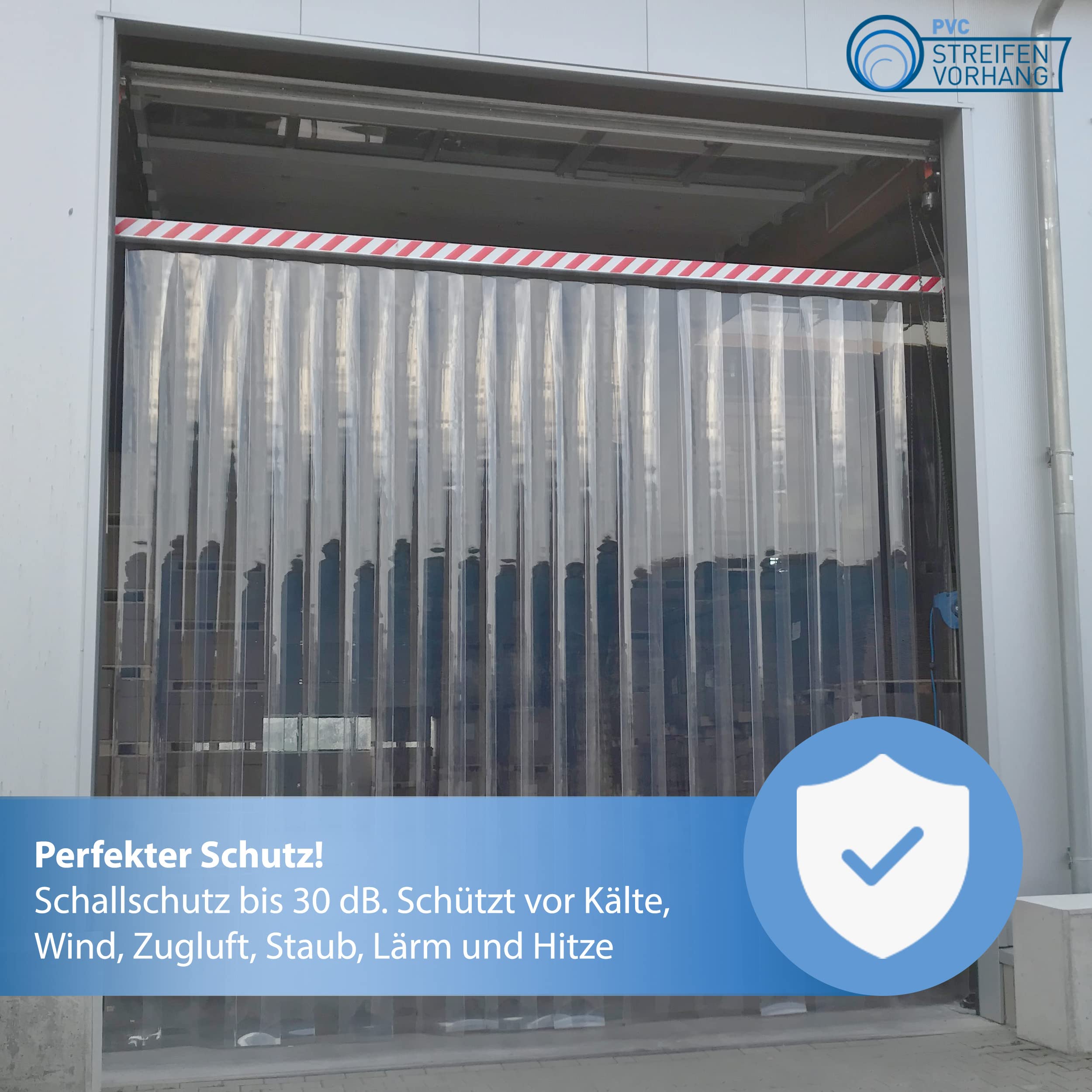PVC Streifenvorhang 2x300mm Glasklar Transparent Höhe 4,50m x Breite 2,50m, Lamellenvorhang mit Schallschutz bis zu 30db, umweltfreundlicher Stallvorhang, PVC Vorhang recyclebar fertig vormontiert