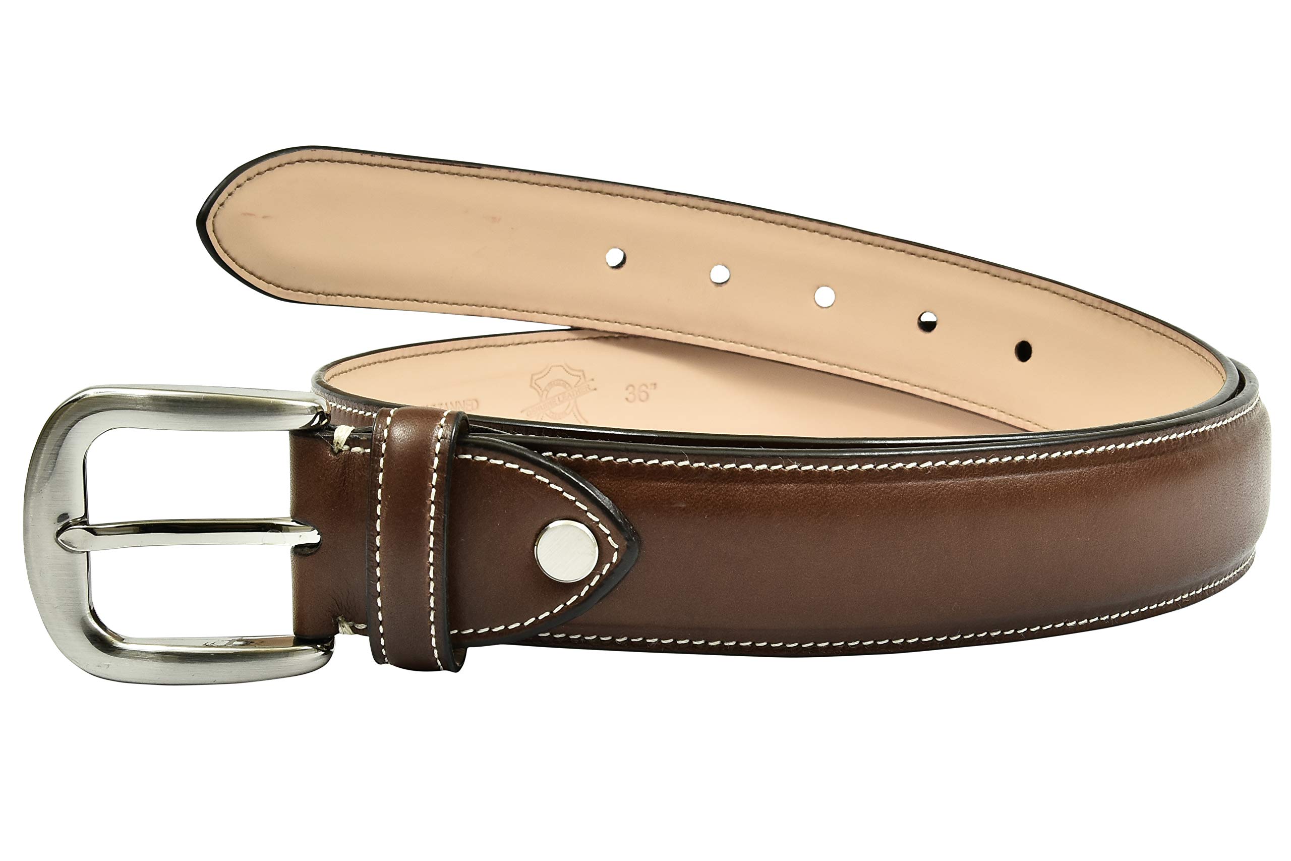 James AstonMen's Spanish vegetable tanned full grain leather 35 mm high raised single edge stitching dress Belt, for any occasion.