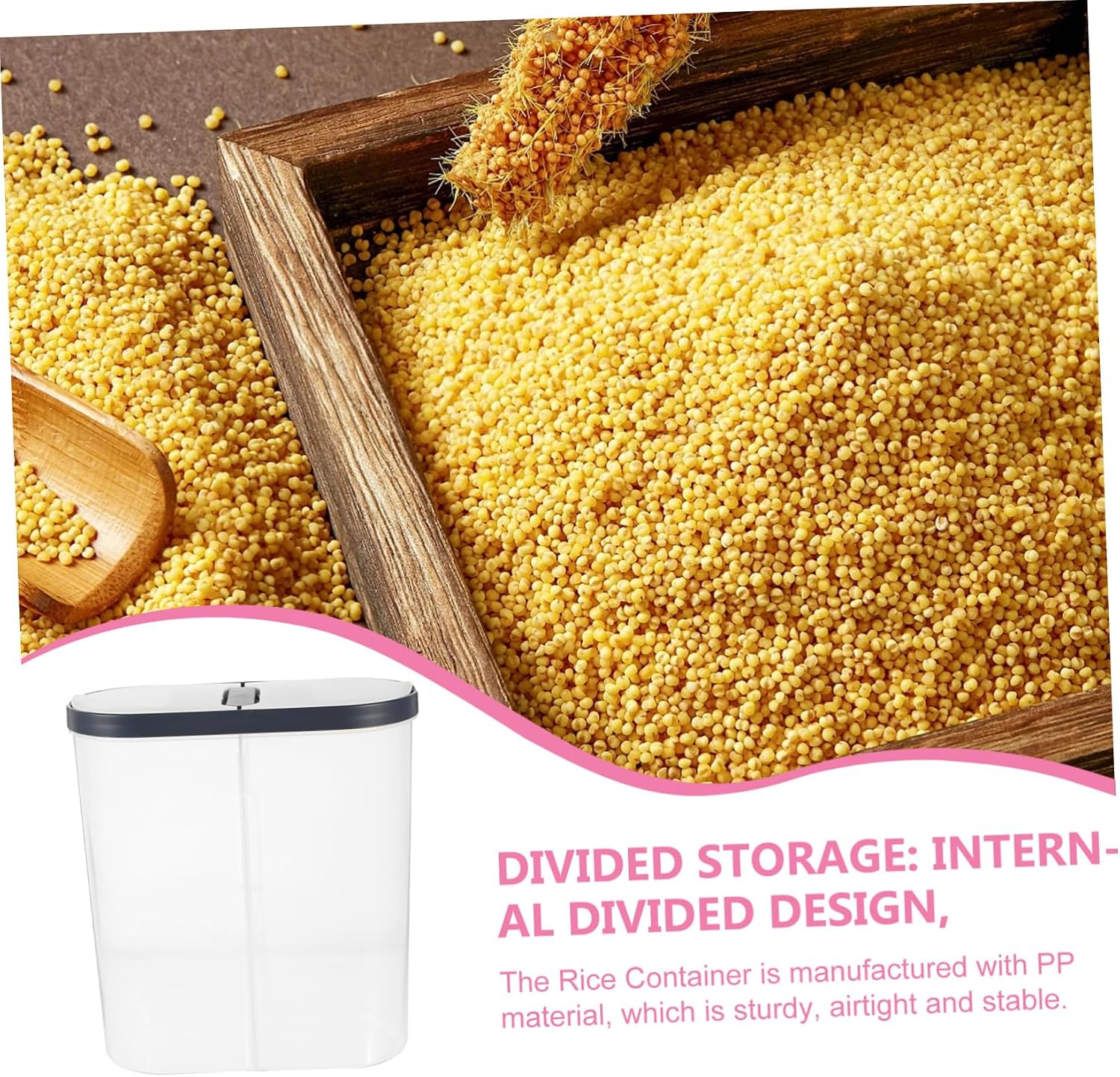 Cabilock Airtight Rice Storage Container with Organized Compartments for Grains Cereal and Nuts Food Bin for Kitchen Organization and Freshness Space Saving Design