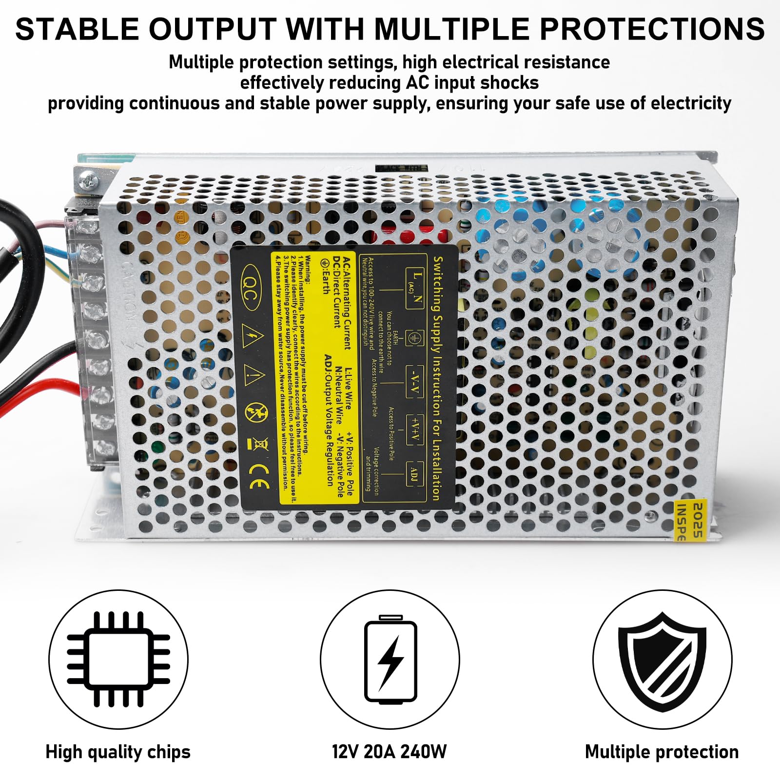 Greluma 1 stuk 12V 20A 240W voedingsadapter, universeel geregelde schakeltransformator AC 110V / 220V naar DC 12V 20amp converter LED-driver voor LED-striplicht, CCTV-camera, beveiligingssysteem Greluma 1 stuk 12V 20A 240W voedingsadapter, universeel geregelde schakeltransformator AC 110V / 220V naar DC 12V 20amp converter LED-driver voor LED-striplicht, CCTV-camera, beveiligingssysteem