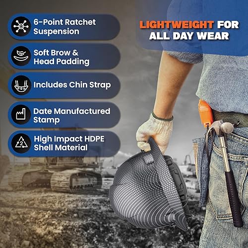 Miniatura 3 de Casco duro de construcción OSHA ventilado de ala completa, casco de seguridad aprobado por trabajo, cascos duros de diseño personalizado de fibra de