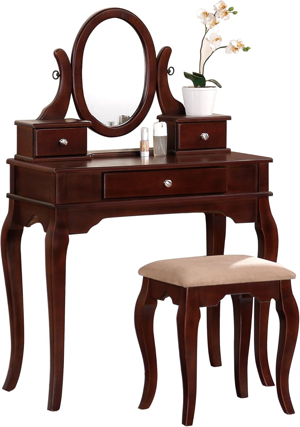 BOBKONA Rylan Vanity Set with Stool, Dark Cherry Home