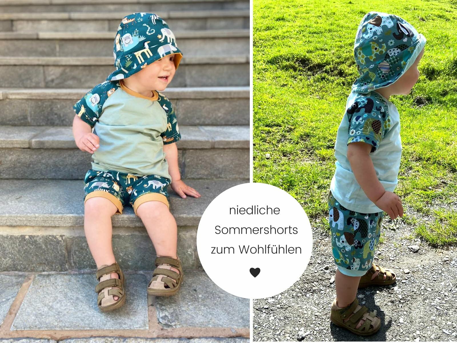 Kleine Könige Kurze Pumphose Baby Jungen Shorts · Modell Fuchs Waldtiere Forest Friends Marine, Tanne · Ökotex 100 Zertifiziert · Größe 110/116