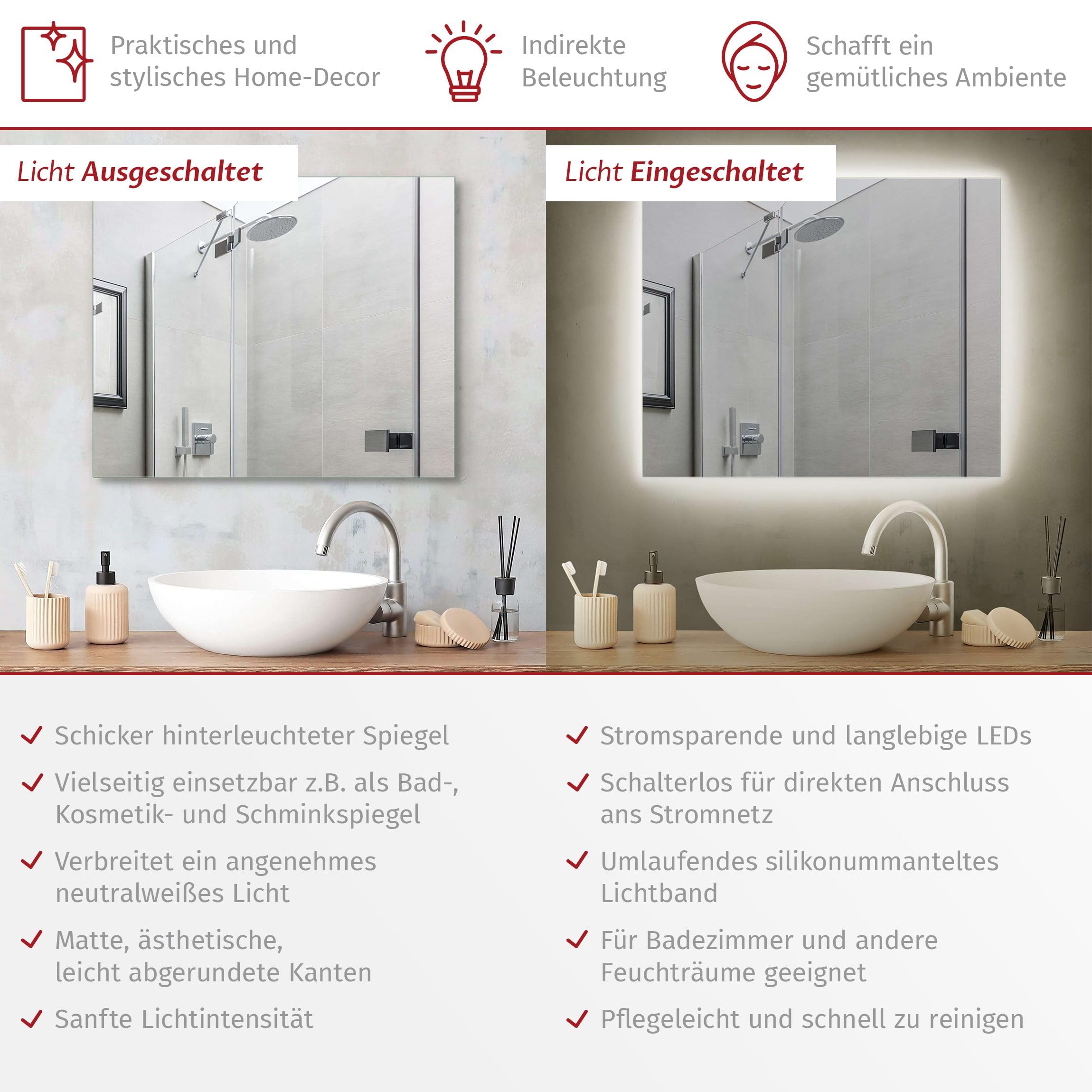 Asymmetrische Badkamerspiegel Met LED-verlichting, Onregelmatige Spiegel Voor Aan De Muur, Slimme Moderne Kaderloze Make-upspiegel, Decoratieve Spiegel, Dimbaar Licht, Enkele Aanraaksensor, IP44 (Siz