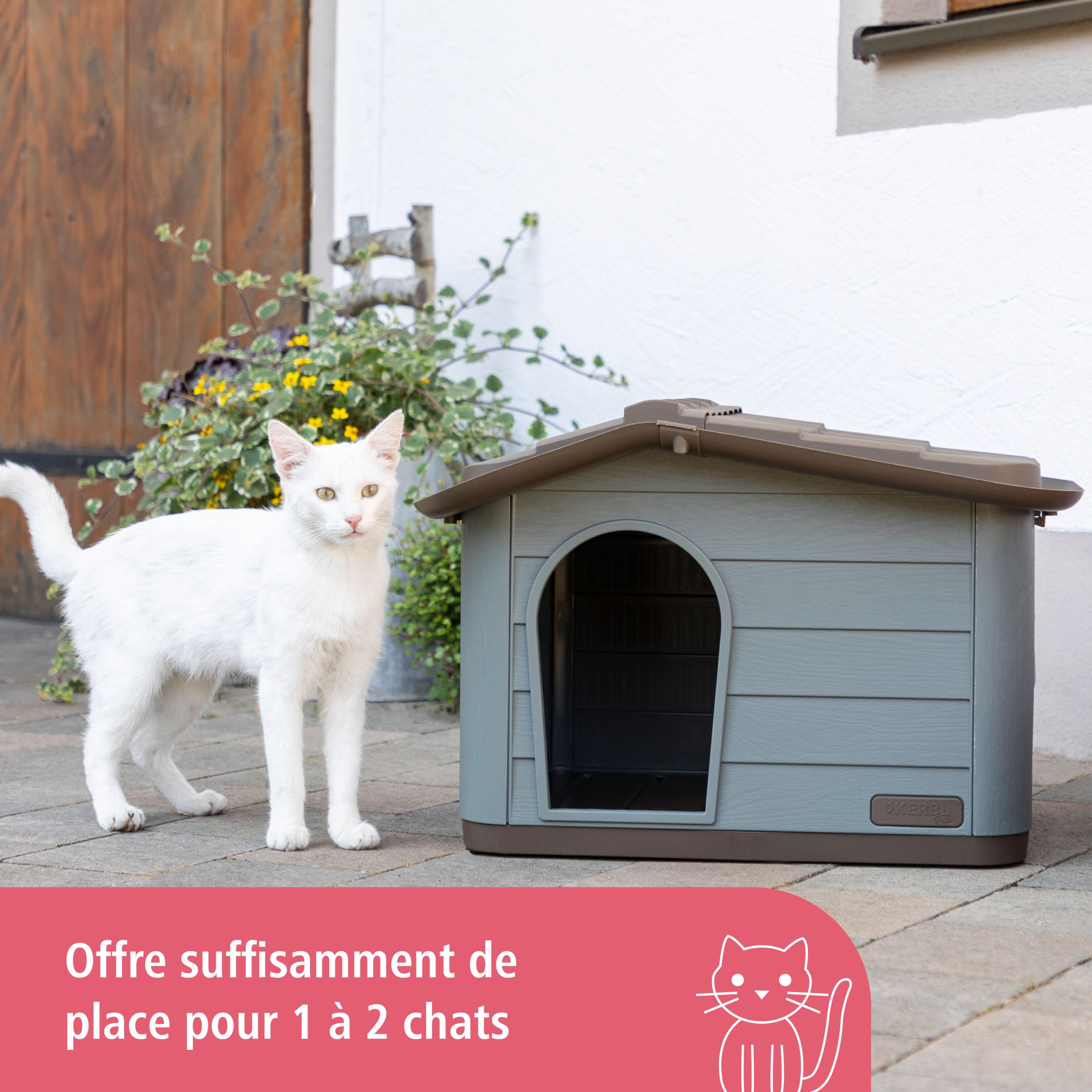 Kerbl Pet Maison pour Chat Paola Eco, Gris-Vert/Marron, 60 x 51 x 41 cm, Niche pour Chat, Plastique 100% recyclé, Chiens, Chats