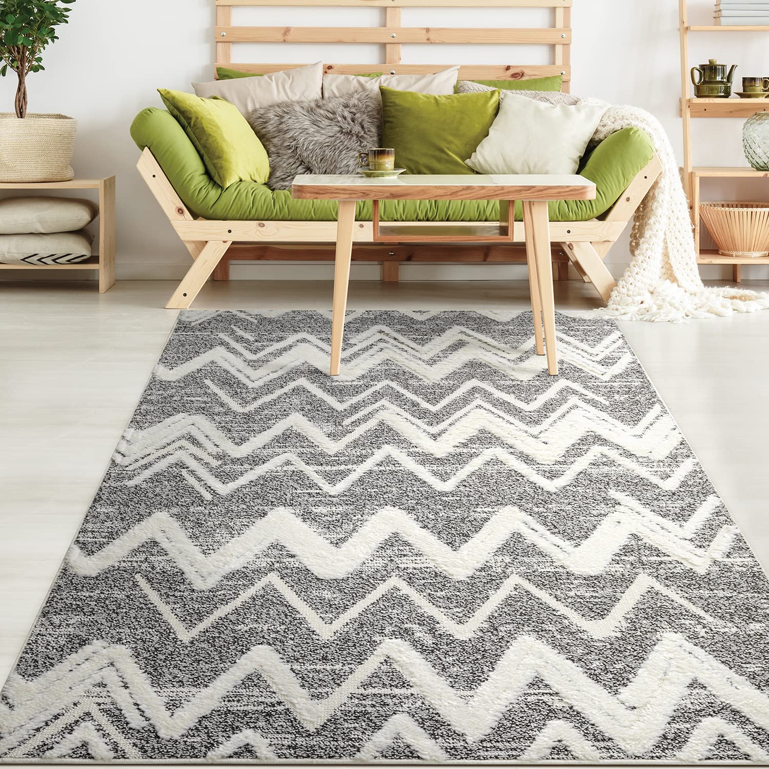 Antep Rugs Palafito 5x7 Geometric Shag Chevron 