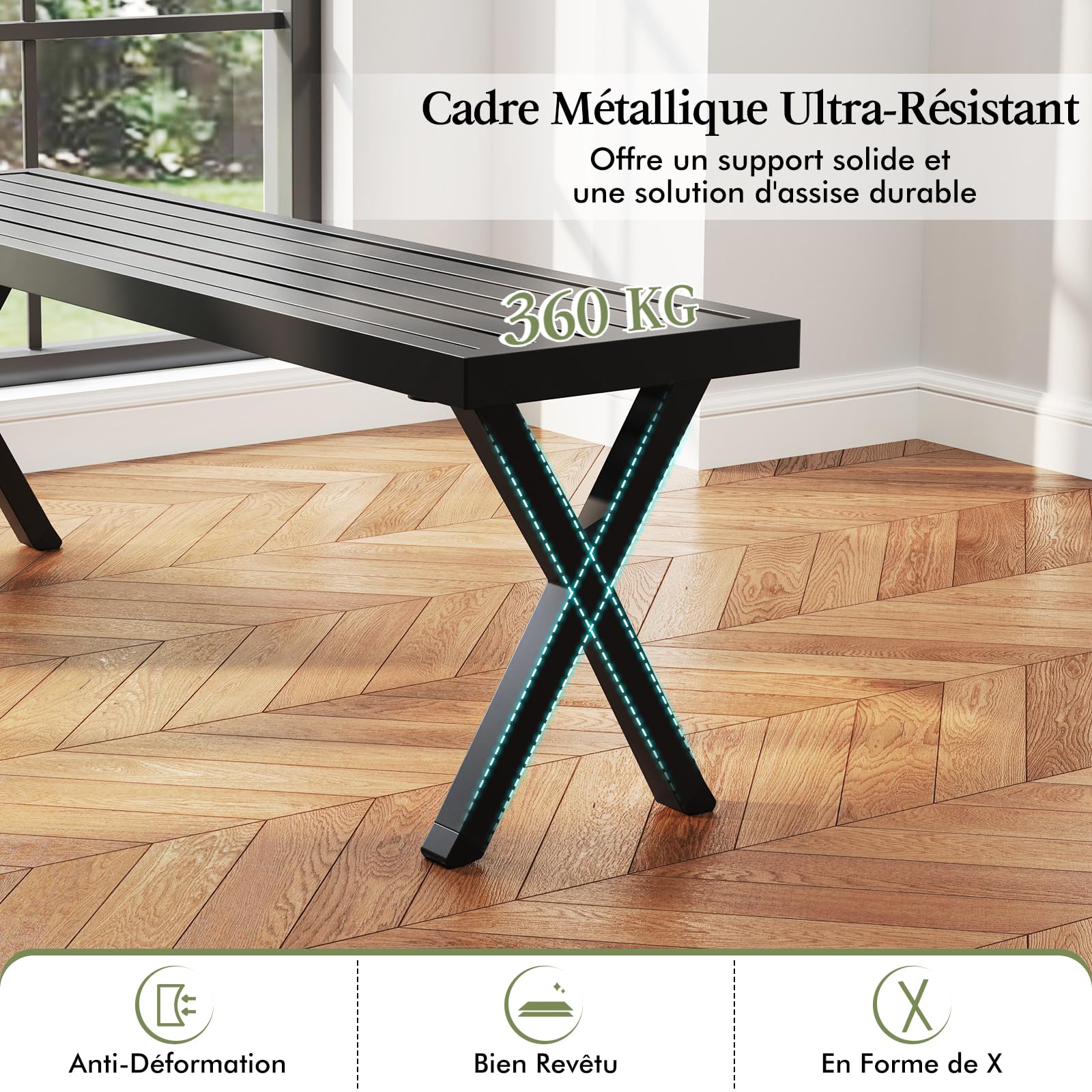 COSTWAY Banc de Jardin, Banquette 2 Places, 138 x 36 x 46 cm, Charge 360 kg, Banc Exterieur Jardin, Siège à Lattes, Pieds en X, Coussinets Antidérapants, pour Terrasse Porche Entrée