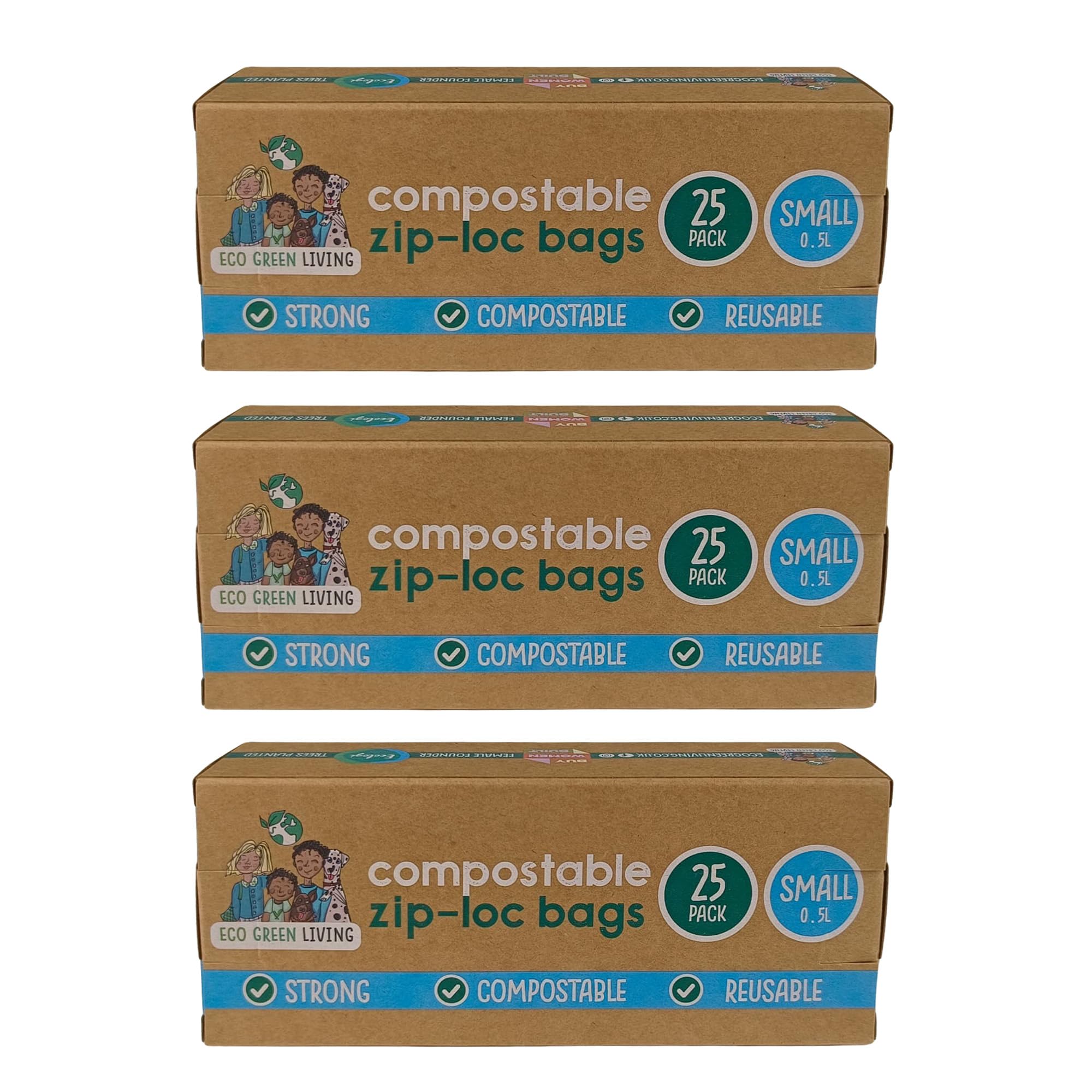 Ecogreenliving Transparent Eco Green Living 0.5L Compostable Food Storage Bags. Plant-Based, 100% Bpa Free, Resealable Zip Lock Sandwich & Freezer Bags, Leakproof, For Fruit, Vegetables, Trio Pack, 15 X 15Cm, 75 Bags
