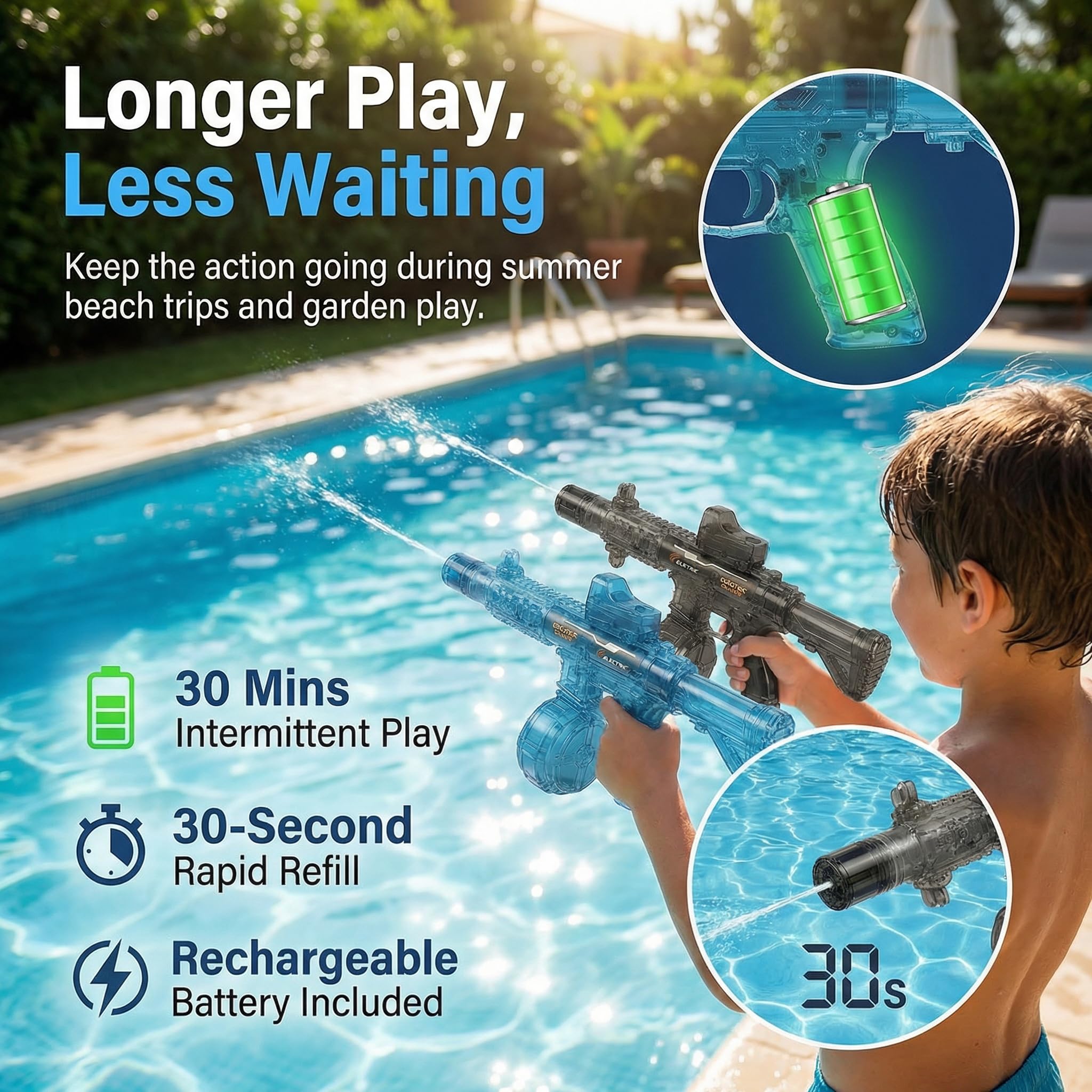 Pistola ad acqua elettrica, confezione da 4, potente pistola ad acqua automatica per combattimenti d'acqua competitivi, pistola a spruzzo a lungo raggio da 26-30 m, per giochi tattici estivi