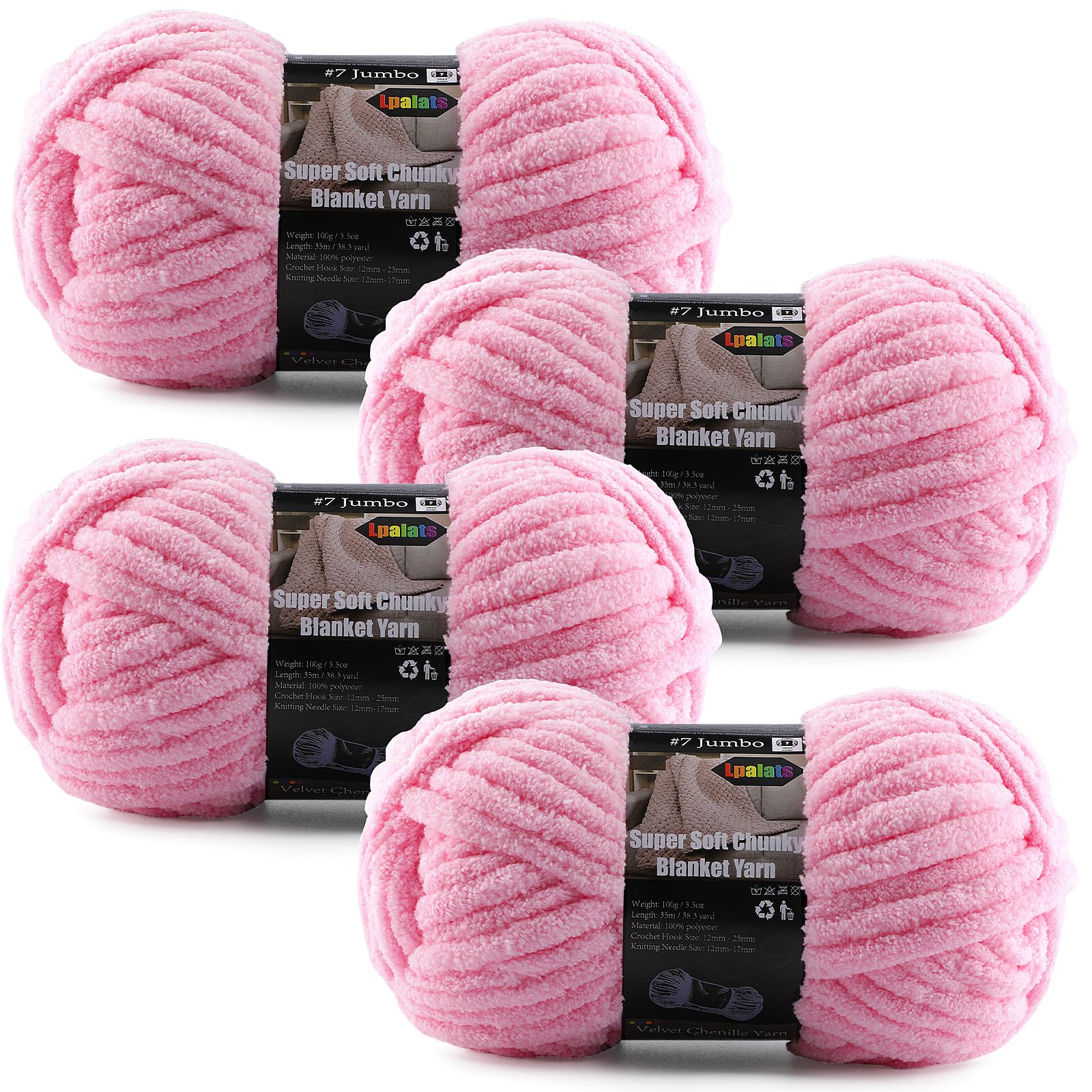 4-Pack Chunky Yarn for Crocheting Blankets &amp; Big Projects - 14oz/152.8yd Total, Ultra Soft &amp; Bulky Chenille Yarn, Perfect for Blankets, Amigurumi, Deep Pink