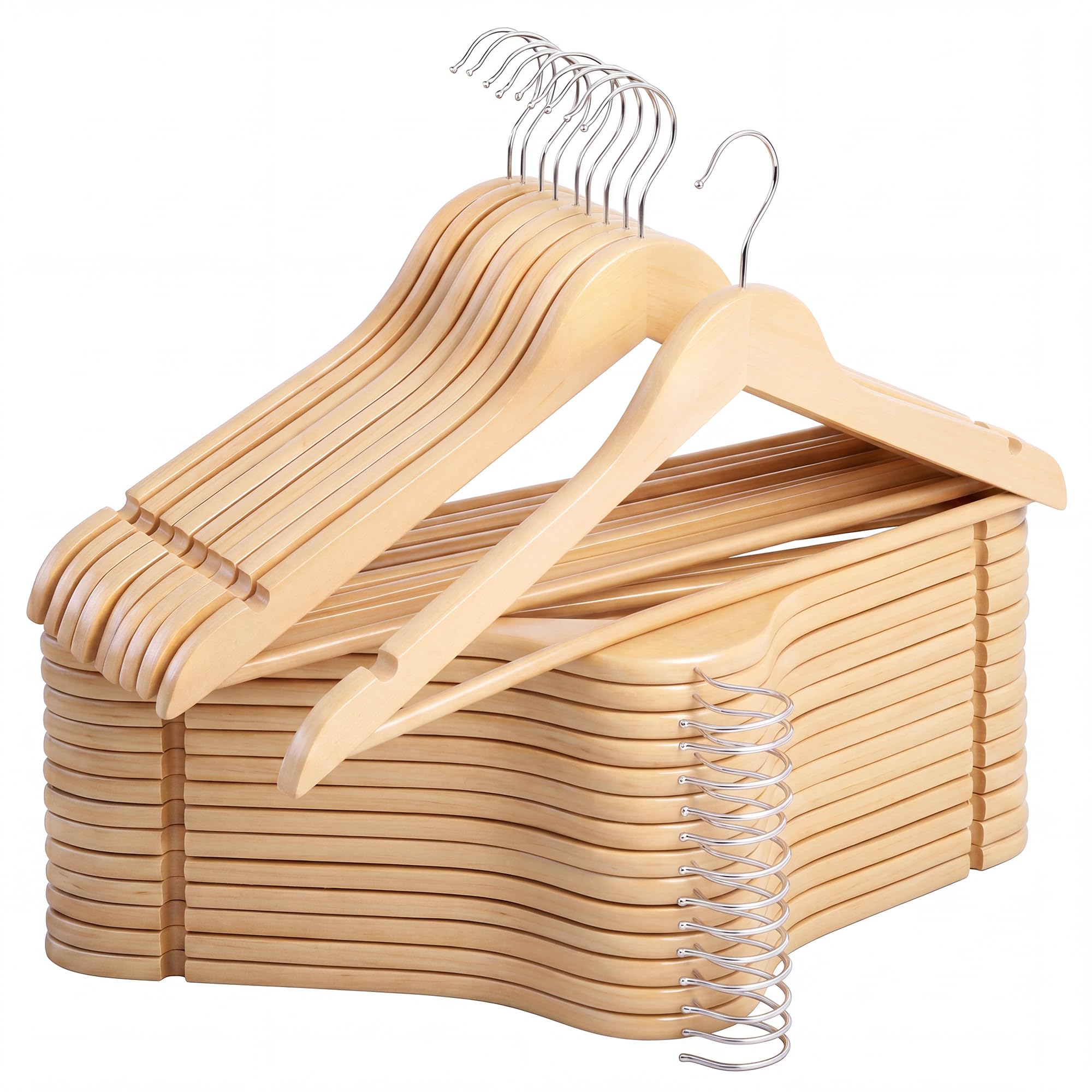 Photo 1 of StorageWorks Wooden Hangers 30 Pack, Wood Coat Hangers for Closet, Heavy Duty Clothes Hangers for Suits, Shirts, Pants, Jackets, Natural Wood Color
