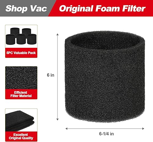 Miniatura 6 de Shop-Vac 5989400 Aspiradora húmeda/seca HP de 8 galones 6.0 Peak HP + filtro de funda de espuma 90585, paquete de 5