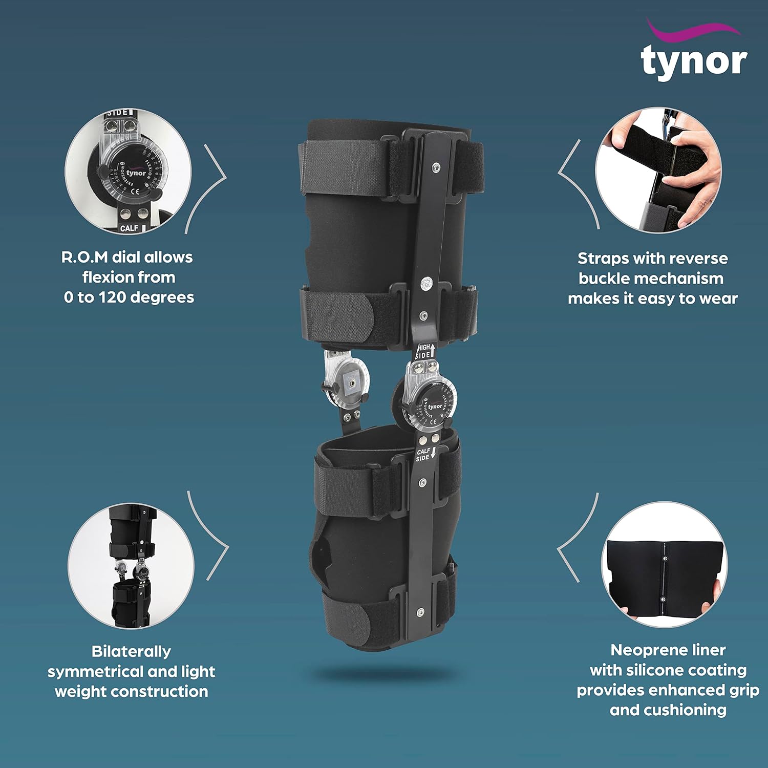 TYNOR R.O.M. Knee Brace 18"/46cm, Black, Universal Size, 1 Unit