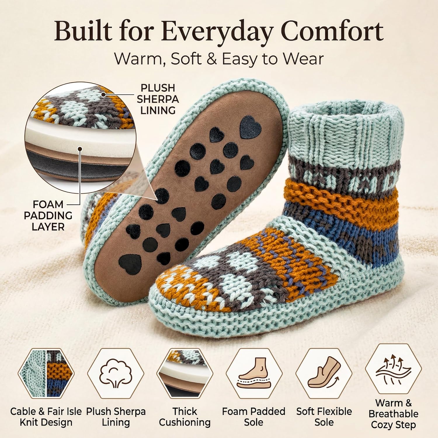 The Metluks Slipper Socks for Women Warm Fuzzy Knit Nordic Indoor Bootie with Non Slip Grips