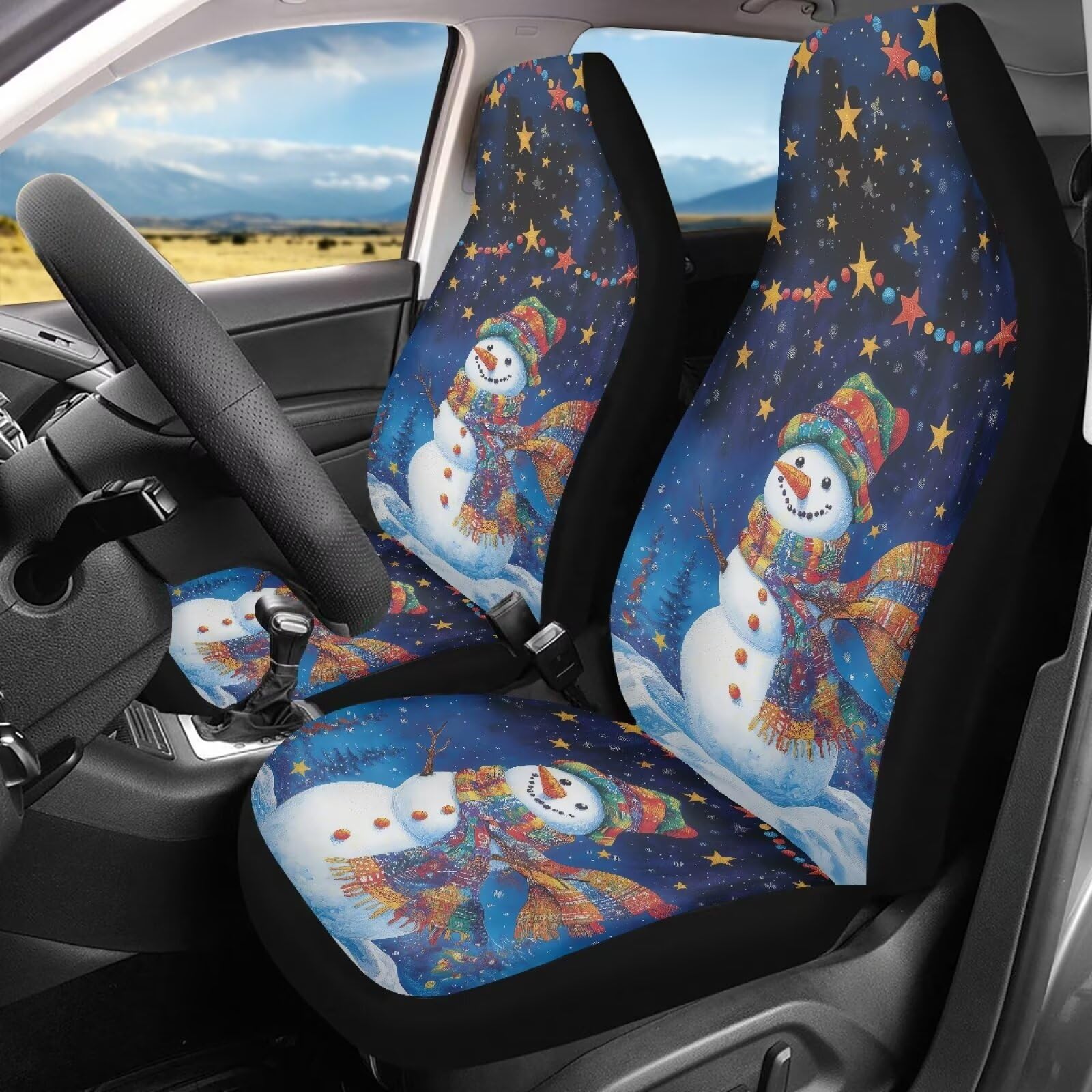 Fundas Asientos Muñeco De Nieve Azul Funda De Asiento Delantero Suaves Fundas De Asiento Impermeables Funda Asiento Coche para SUV Mayoría De Coches Camiones 52X138CM