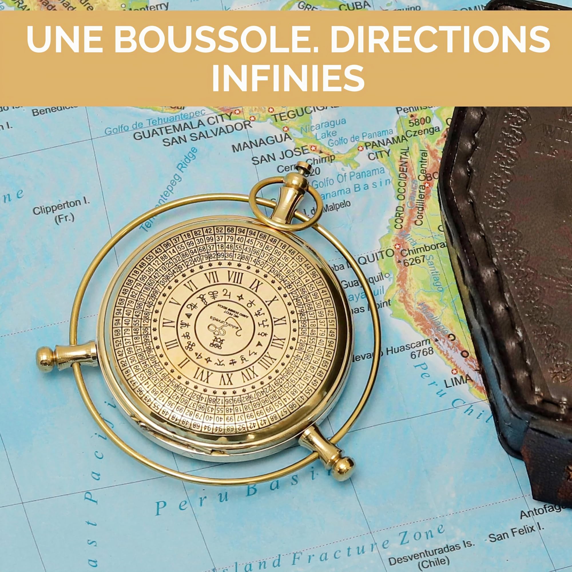 Aléthiomètre en laiton antique au design unique avec décor nautique - Cadeau de voyage pour les amateurs de films cultes, cadeau de Noël, souvenir de baptême, mariage, anniversaire et anniversaire