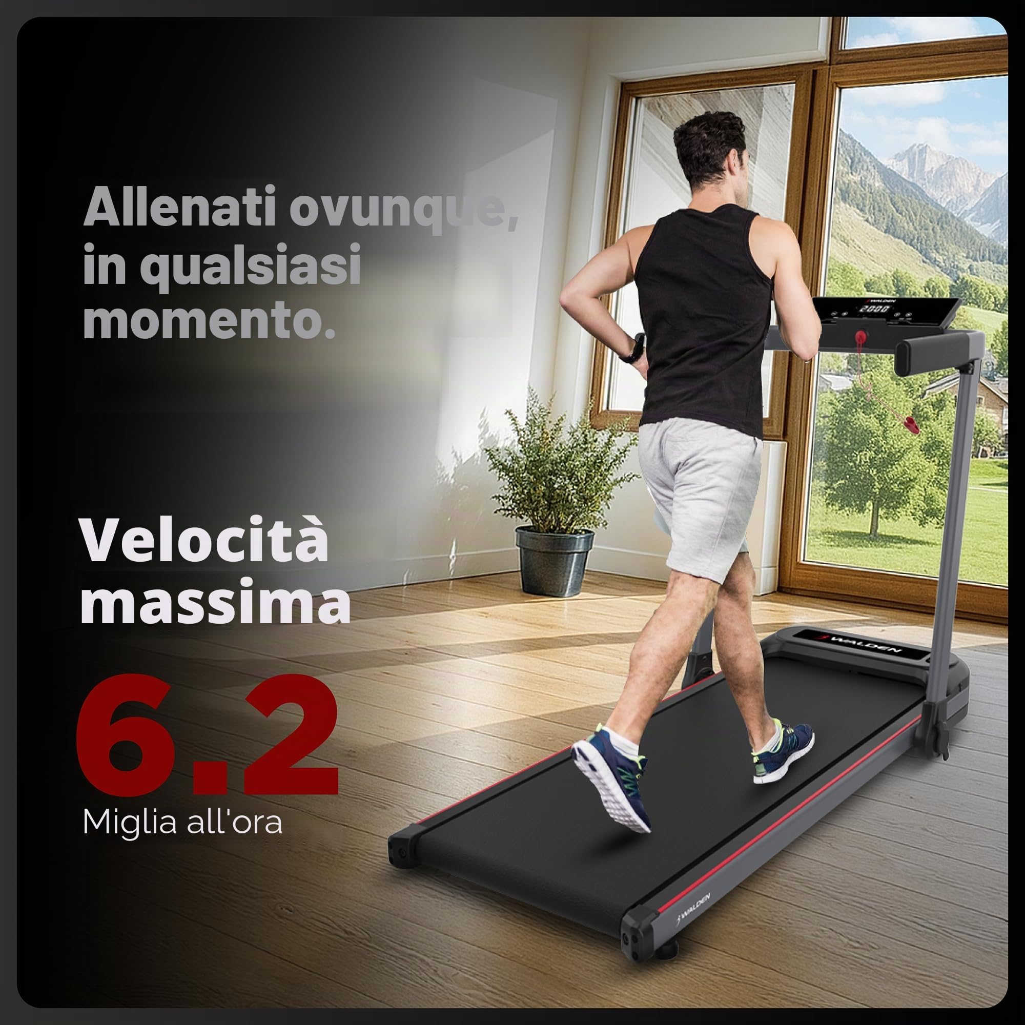Walden Tapis Roulant Elettrico Pieghevole F2800 – Walking Pad per Casa e Ufficio, Motore da 2,5 CV, Velocità 1-10 km/h, 12 Programmi, Display LCD, Fitness e Dimagrimento (F2800)