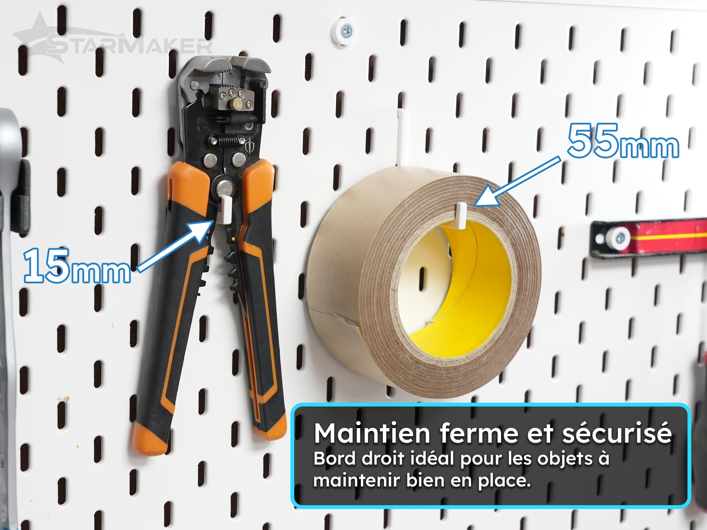 Set di 6 ganci per pannello forato Ikea Skadis - Gancio a L dritto, 75 mm - Supporto da parete, pannello per utensili e accessori