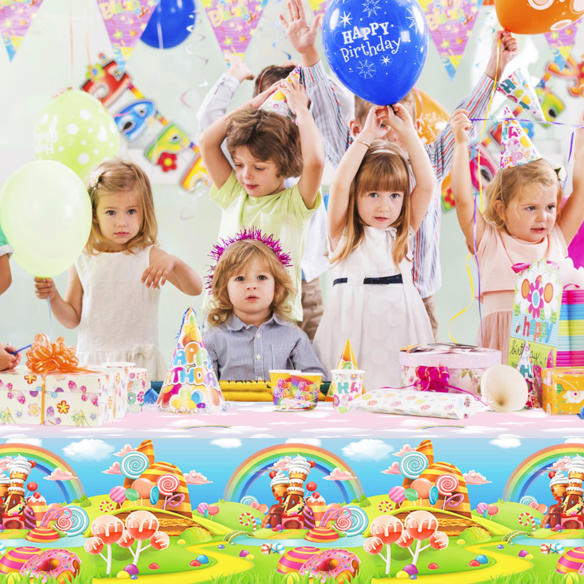 🎂 2 Manteles De Plástico Rosa Con Diseño De Caramelos | 108x180cm | Impermeable Y Desechable | Para Fiestas Infantiles Y Baby Shower