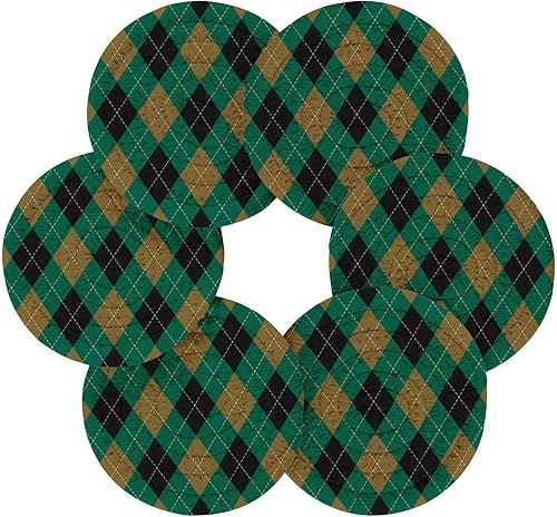 Miniatura 2 de Cup Coasters Set with Holder 6 Pack Absorbent Coasters for Drinks Coasters for Office Posavasos para Mesa Argyle Plaid Autumn Black Green