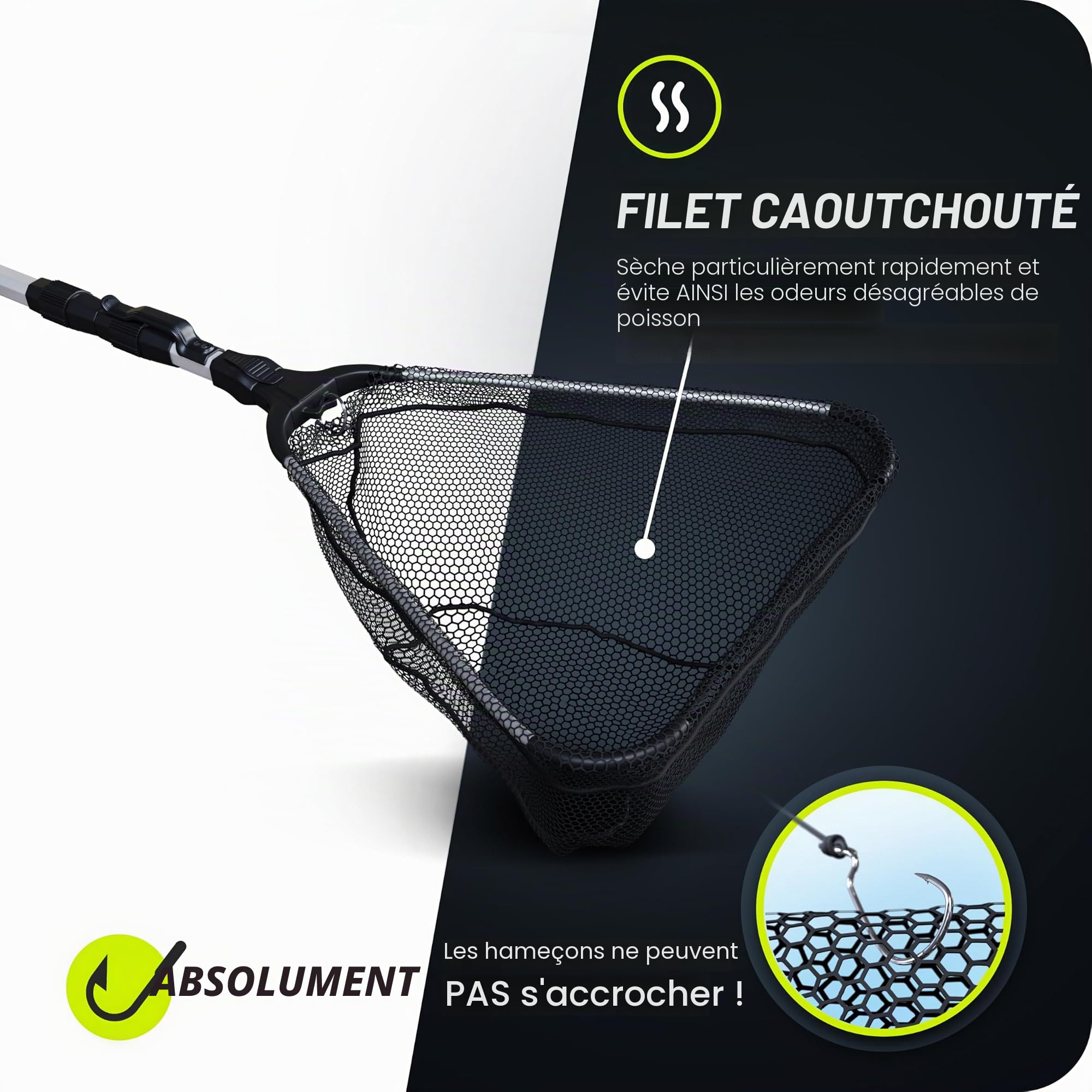 Paradox Fishing Épuisette caoutchoutée 1,6 m/2,1 m I Épuisette télescopique caoutchoutée I Épuisette de pêche caoutchoutée – Épuisette de pêche