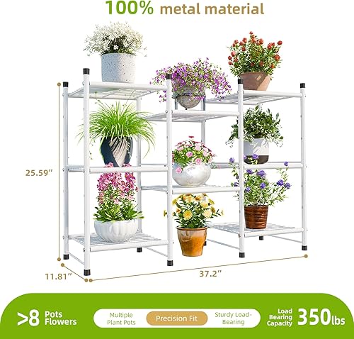 Miniatura 5 de Soporte para plantas de interior y exterior, estante para múltiples plantas, escalera de metal de 3 niveles, soporte para macetas para patio, sala
