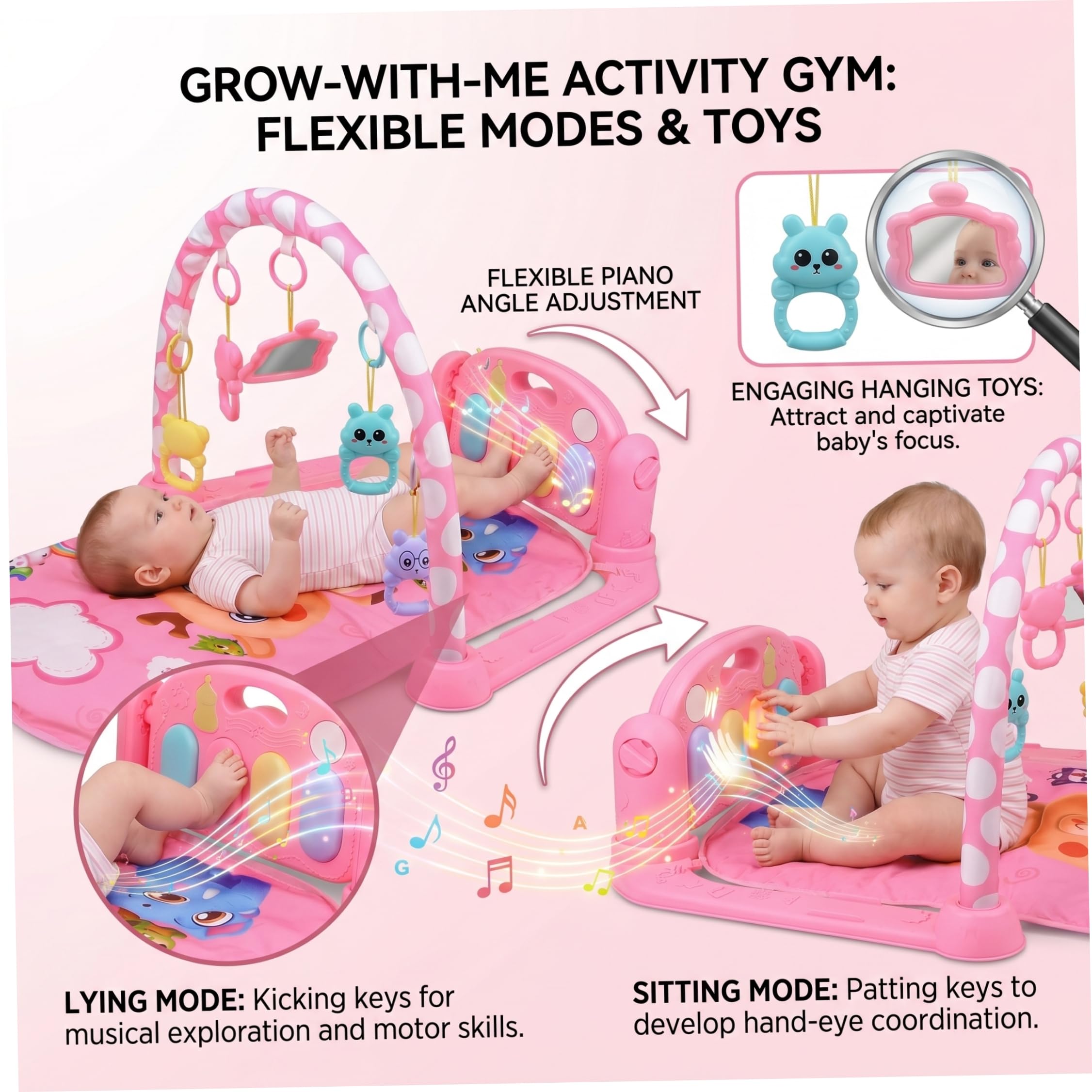 Baby-Gymnastik-Spielmatte, Kick-and-Play-Klavier-Gym mit Musik und Lichtern, faltbare Kleinkind-Aktivitätsmatte für Zuhause und Reisen, Style2