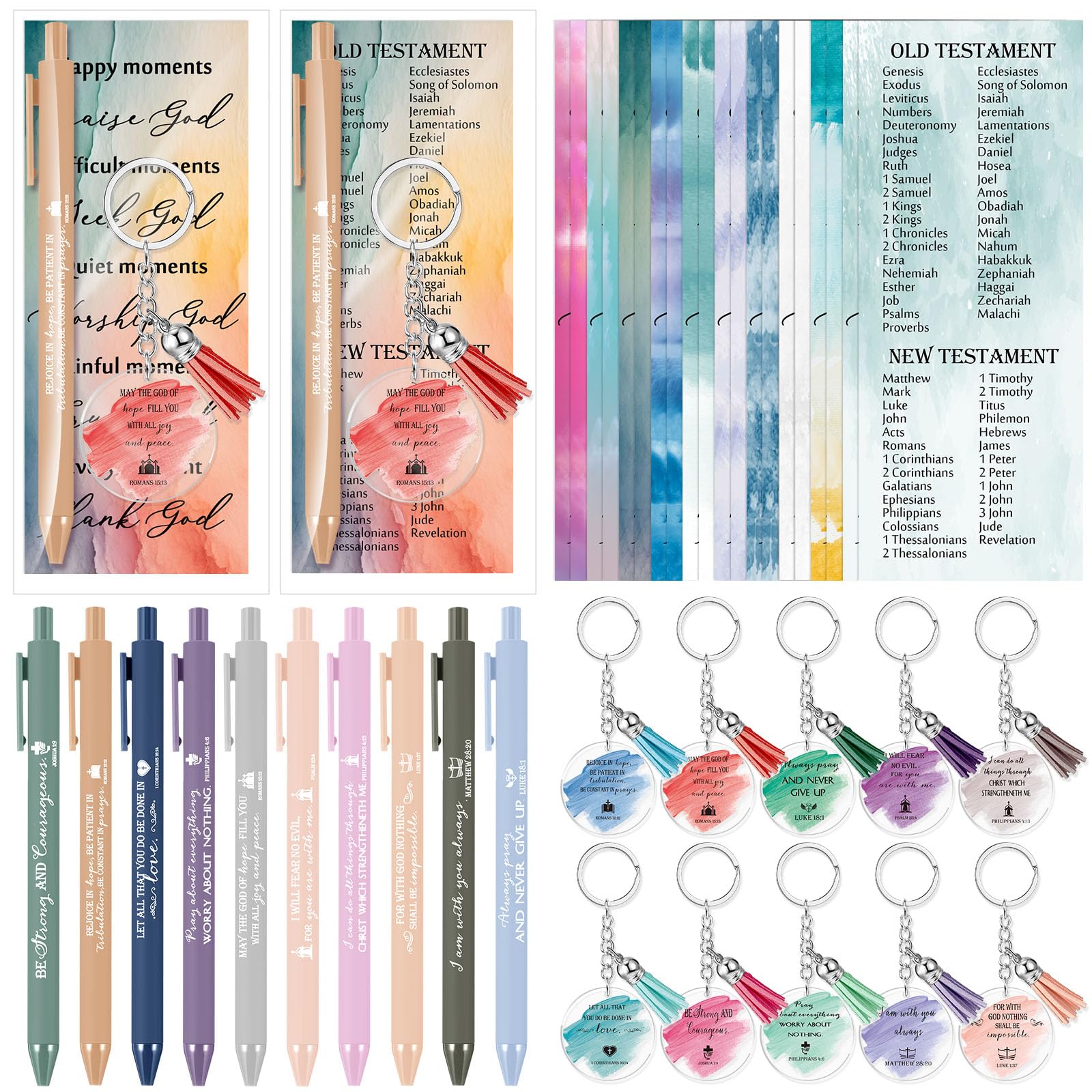 Spakon 20 Sets Easter Christian Church Gift Bulk Bible Verse Religious Pens Keychains Scripture Bookmarks Inspirational Religious Gifts for Mother's