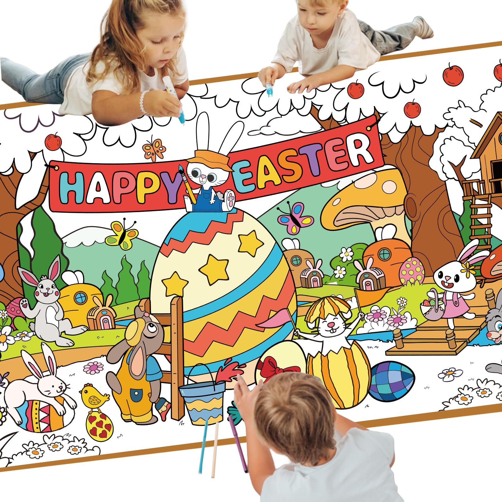 AhfuLife Papiertischdecke zum Ausmalen Ostern, 180 x 80cm Ostern Basteln Ausmaltischdecke Bastelposter Ostergeschenke Kinder Deko Osterparty Mal Mich Bunt (Stil B)