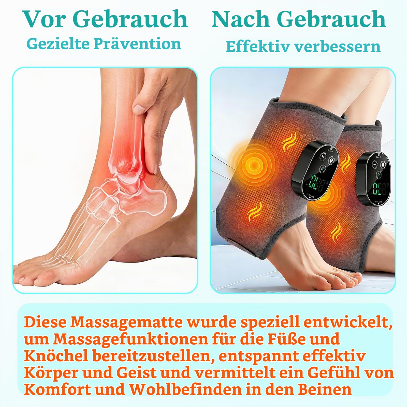 4-In-1-Fußmassagegerät, Fussmassagegerät, Foot Massager, Massagegerät | Heating Foot Massager 3 Modi und 6 Wärmestufen für KnöchelFerse, Sohle, Fußgewölbe, Ideal Geschenk für Unisex Eltern