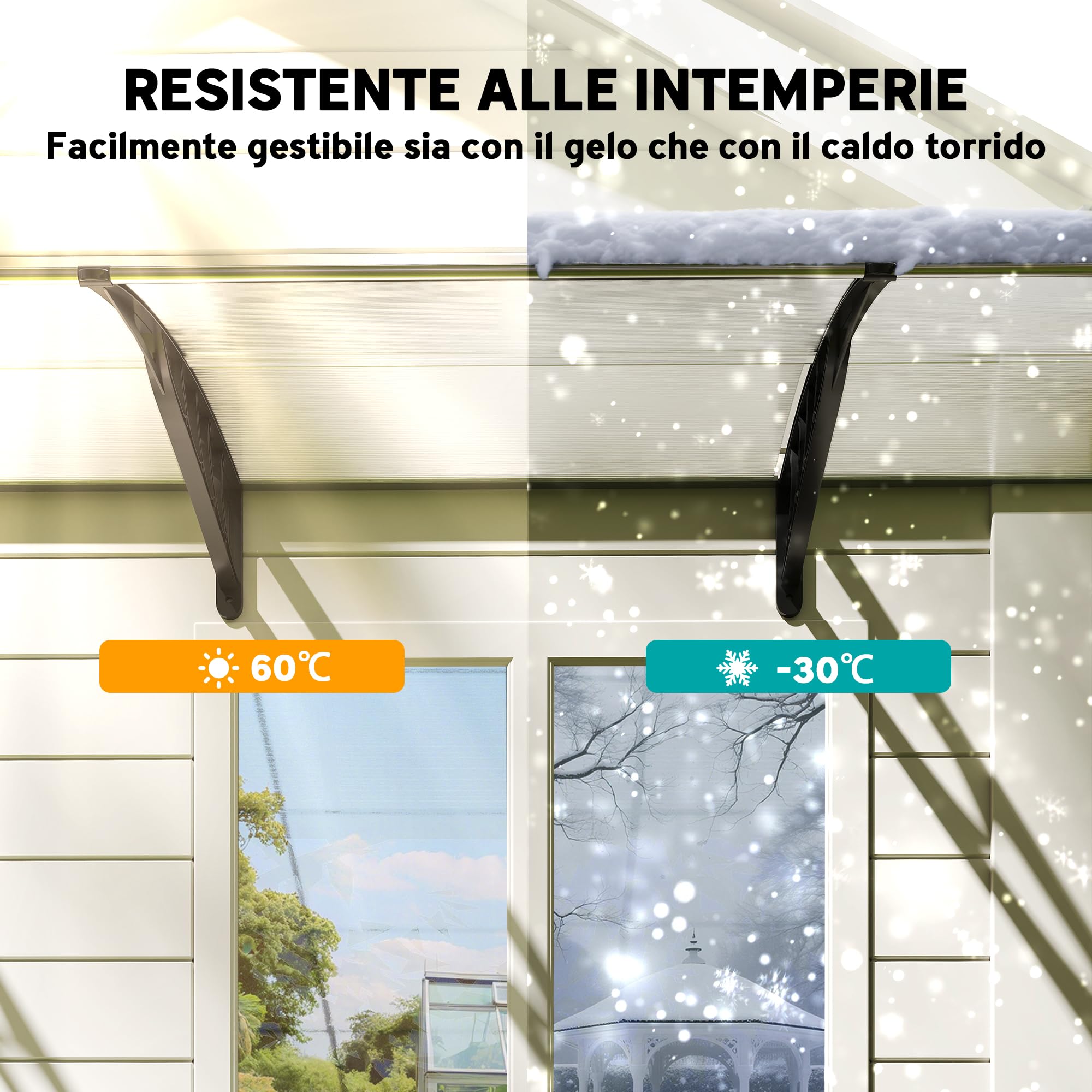 Outsunny Tettoia per Esterni Curva con Viti e Bulloni Inclusi, Pensilina in Policarbonato, PP e Alluminio, 90x295x23.5 cm, Nero e Trasparente