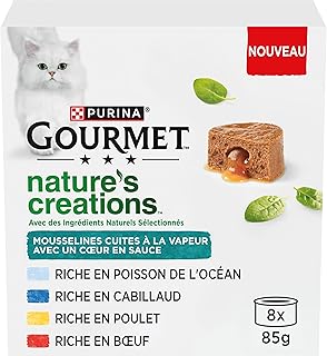 GOURMET Nature's Creations, Katze, Musselin, Herz in Sauce, Huhn-Karotten, Rindfleisch, Tomaten, Ozeanfisch, Spinat, Panake-Dorsch, 8 x 85 g product image