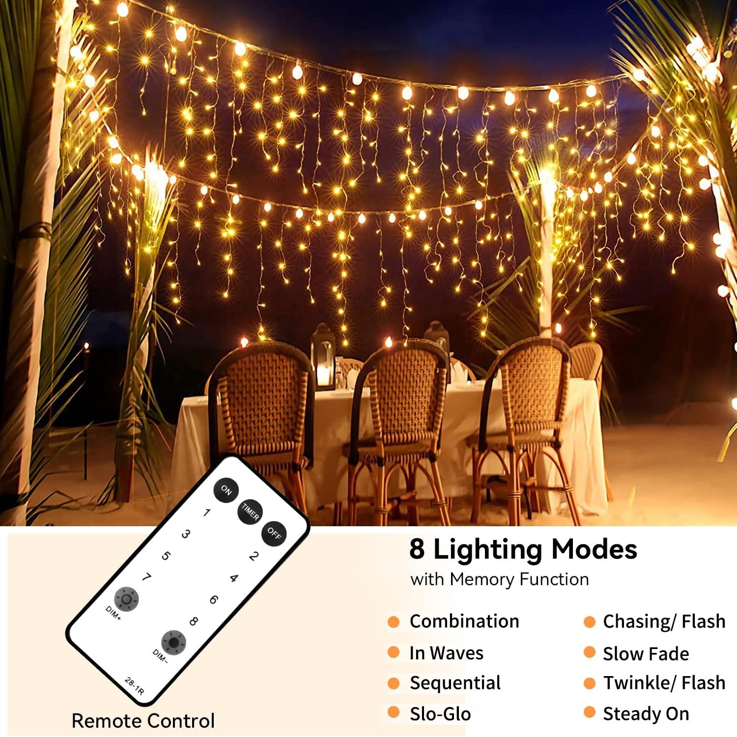 Blingstar Icicle Lights Christmas Lights Outdoor 49.2 Ft 440 LED Extendable Dripping Lights 8 Modes Warm White Icecycle String Lights Cascade for Indoor Outside Xmas Holiday House Decor, Clear Wire