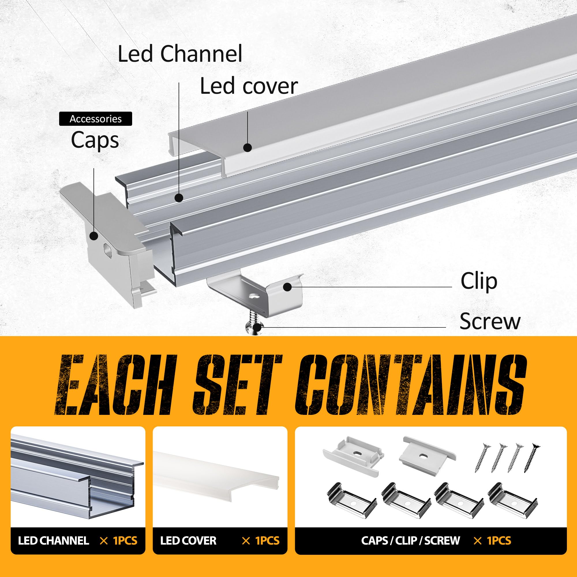 Profil LED 2 m (43 × 20 mm) – 5 sztuk profili aluminiowych LED do taśm LED do 25 mm, w zestawie dyfuzor LED zapewnia równomierne oświetlenie, z pokrywą, zaślepkami, śrubami i śrubami (2 m 5 sztuk)