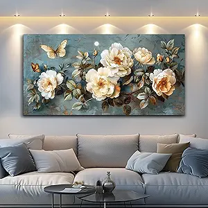 PHAOHUAXM Canvas Wall Decor For Bedroom Wall Art For Living Room Office Decor Abstract White Flower Wall Paintings Pictures Modern Artwork Posters Restaurant kitchen Home Decor Aesthetic 20"x40"