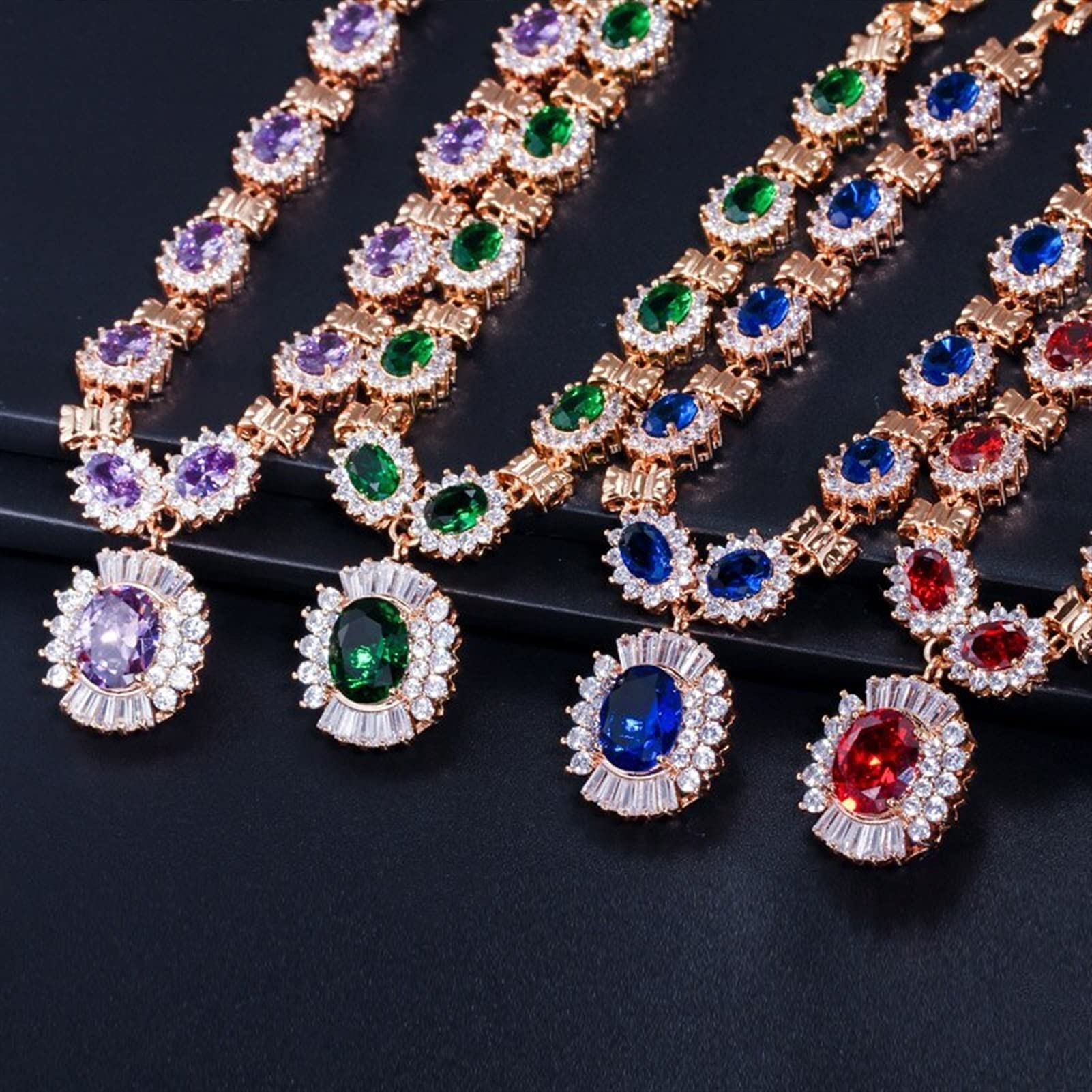 Schmuck Gelbgold Farbe Lila Zirkonia Stein 4 Stücke Hochzeit Brautschmuck Set Für Frauen
