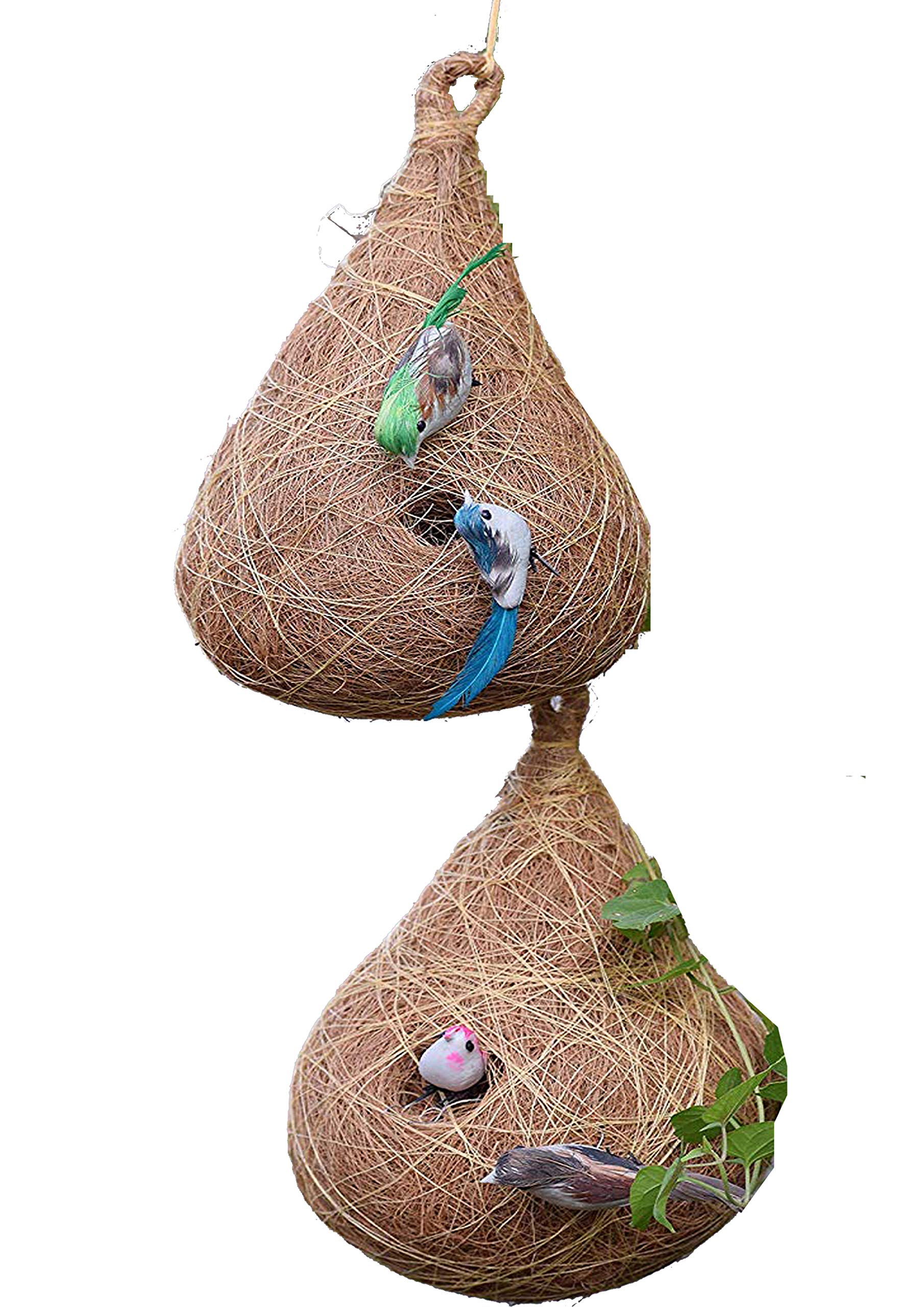 Phalgum Creation Fabido ® Home Decor Coir Craft Bird Nest for Garden Yard Home Party Decor with Artificial Birds - Pack of 2