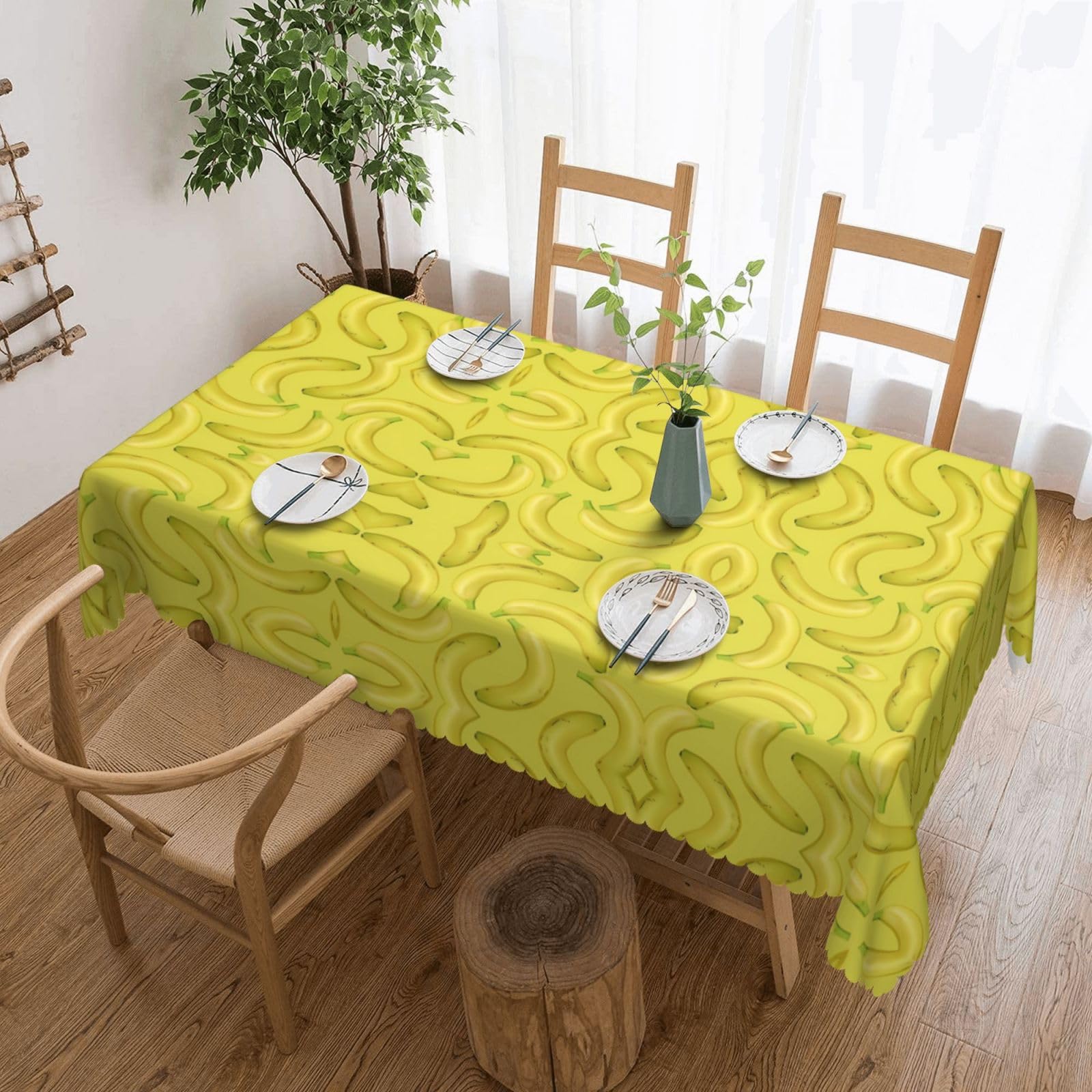 HLSBSSL Banana Pattern Patterned square lace tablecloth, wrinkle-resistant and durable, suitable for dining tables, parties, etc.