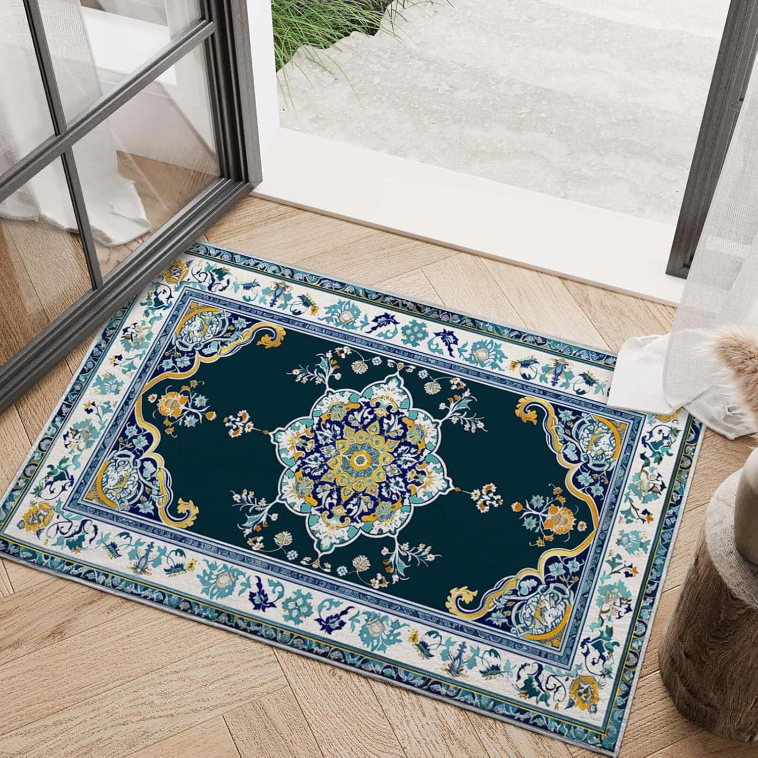 Area Rug 2x3 Entryway Rugs Boho Navy Blue Vintage Small