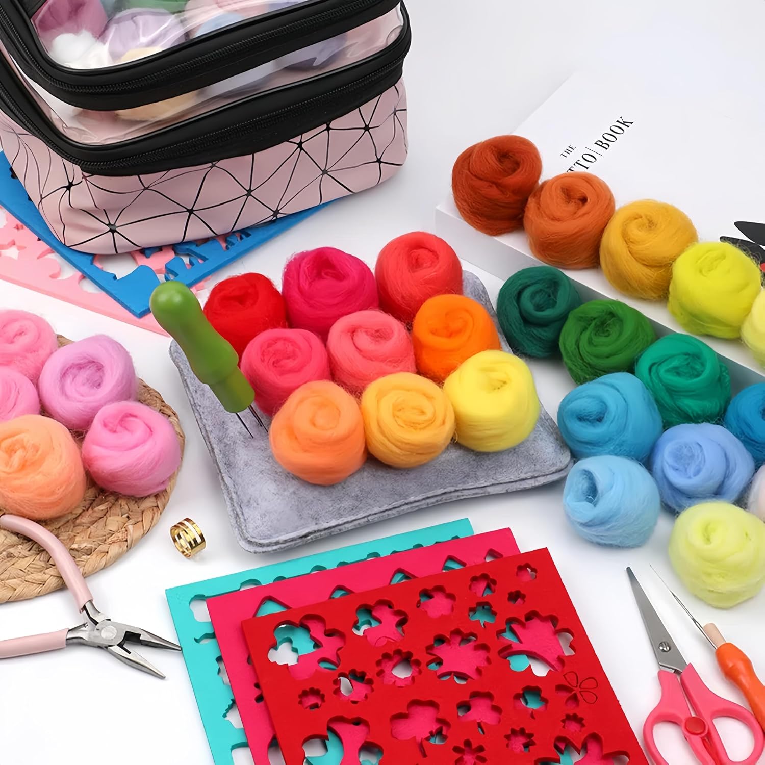 Wonafa Needle Felting Kit,48 Colors Wool Roving Set, Needle Felt Kits for Beginners, with Needle Felting Tools Kit, Cone,Wool Felting Pad, Felting Supplies (60 Colors)