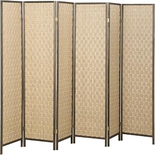 HOMCOM 6 Panel Room Divider, 6 FT Lightweight Folding Privacy Screen, Freestanding Handwoven Partition for Bedroom, Brown