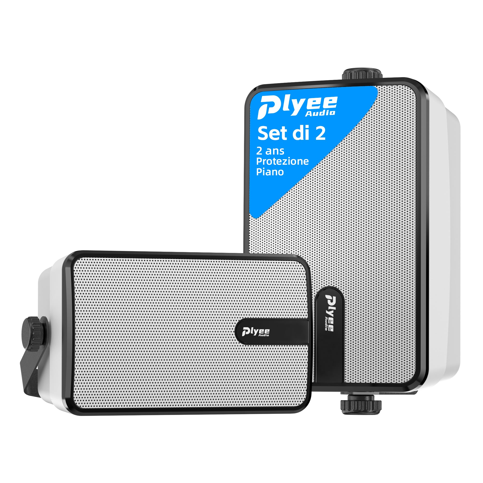 Plyee Audio 250W Altoparlanti Bluetooth Esterni, Sincronizzazione Wireless tra Altoparlanti, Montaggio a Parete per Patio, Veranda, Gazebo, Garage, Confezione da 2 (MZ-632)
